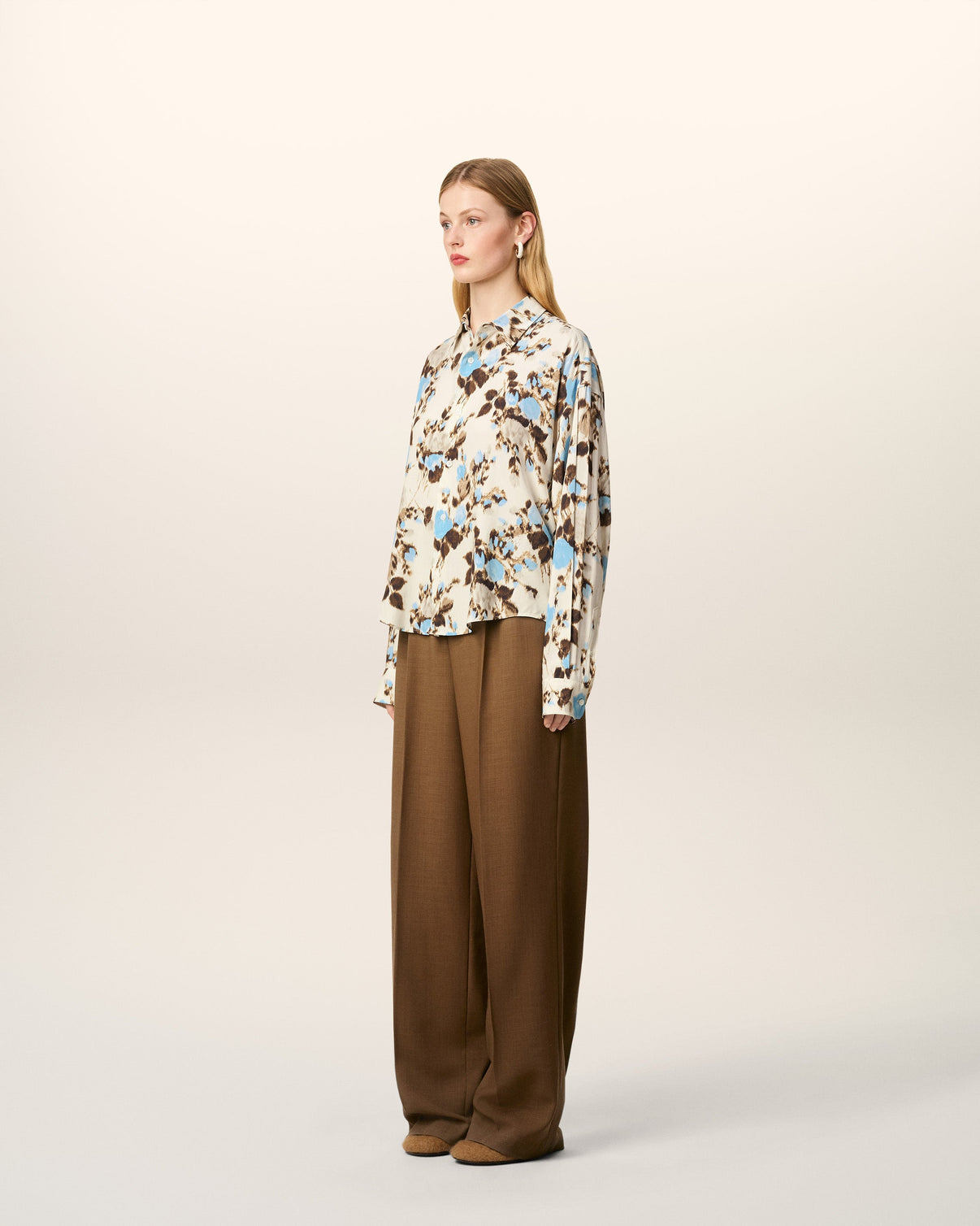 Blue Flower Printed Boxy Shirt