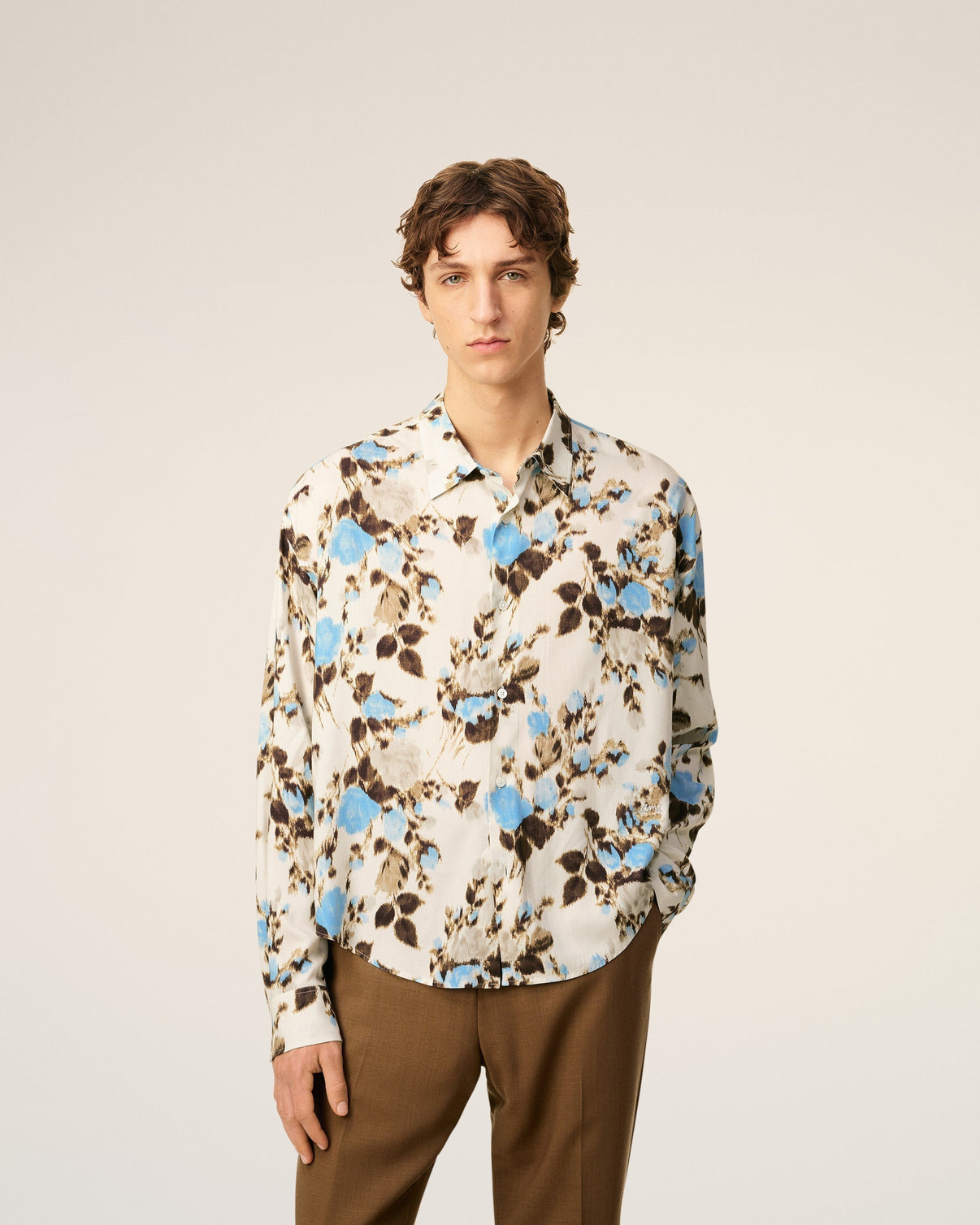Blue Flower Printed Boxy Shirt