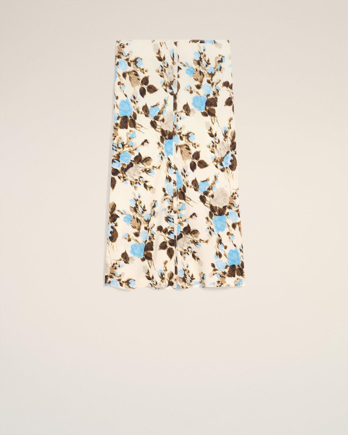 Blue Flower Printed Raw Edges Details Midi Skirt