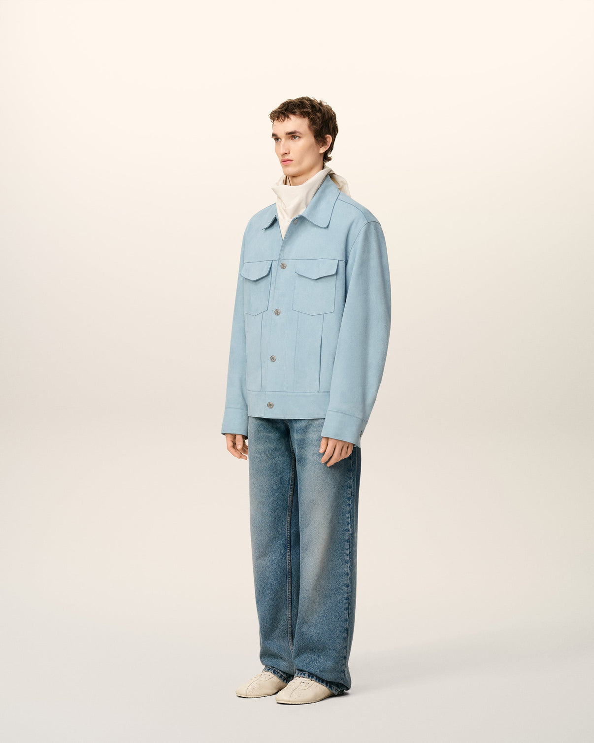 Blue Leather Trucker Jacket