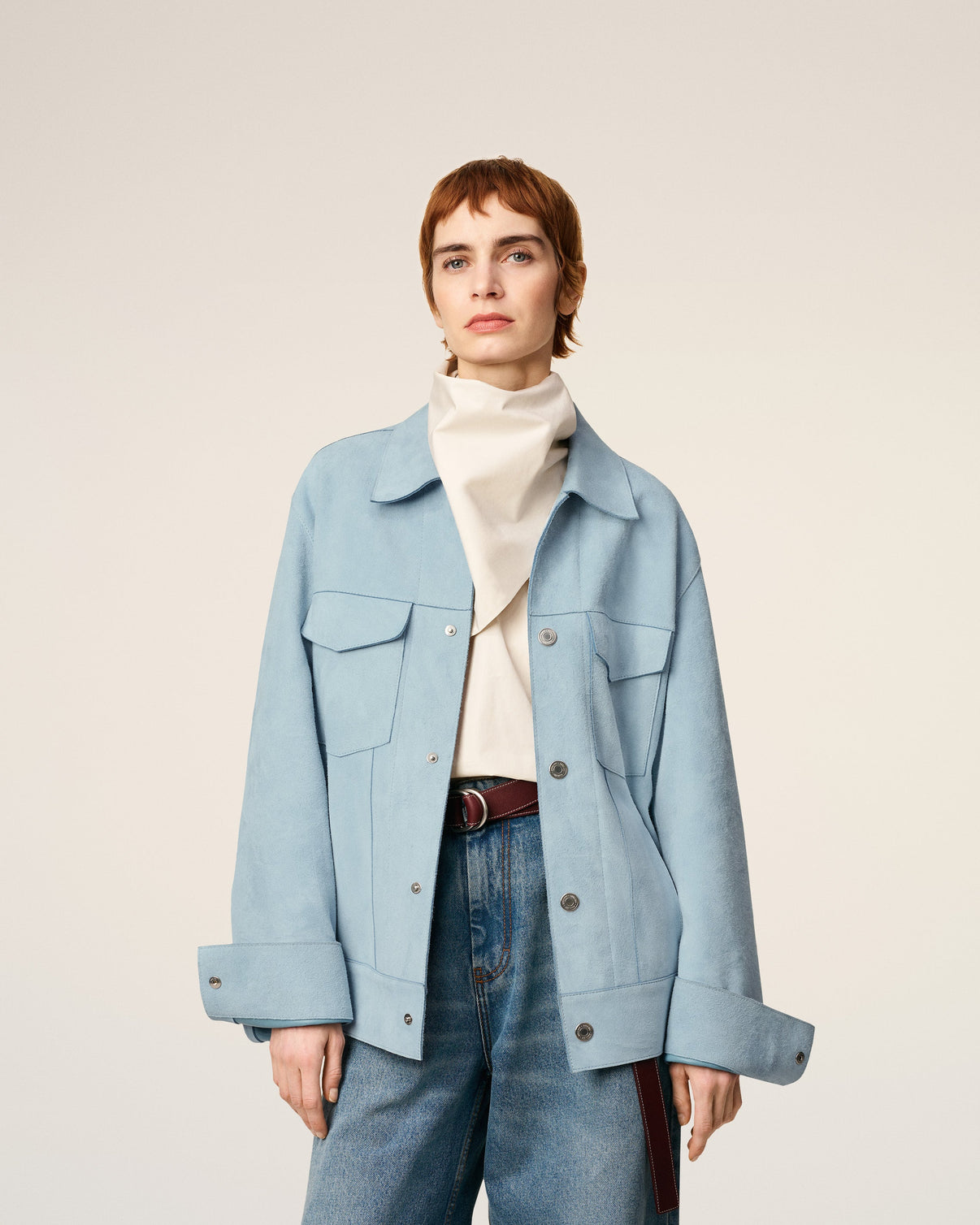 Blue Leather Trucker Jacket