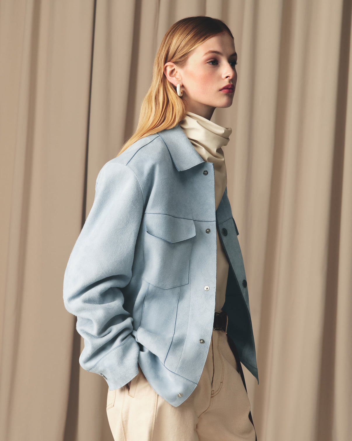 Blue Leather Trucker Jacket