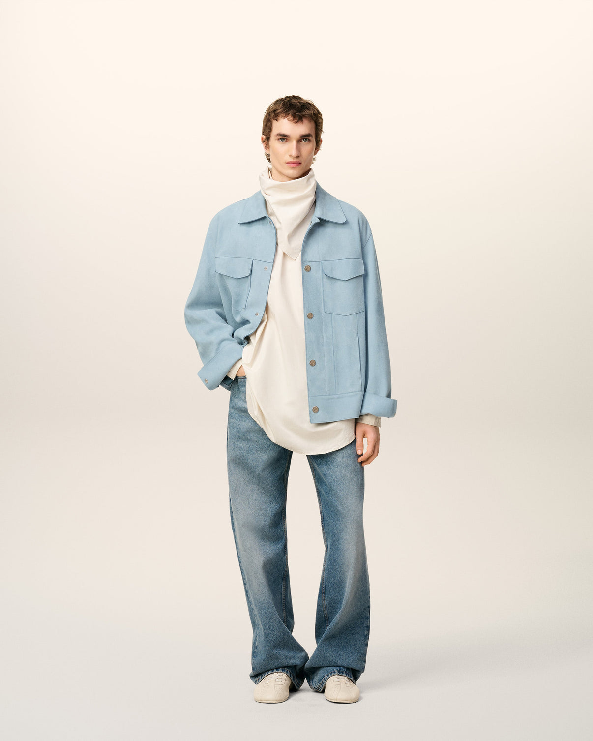 Blue Leather Trucker Jacket
