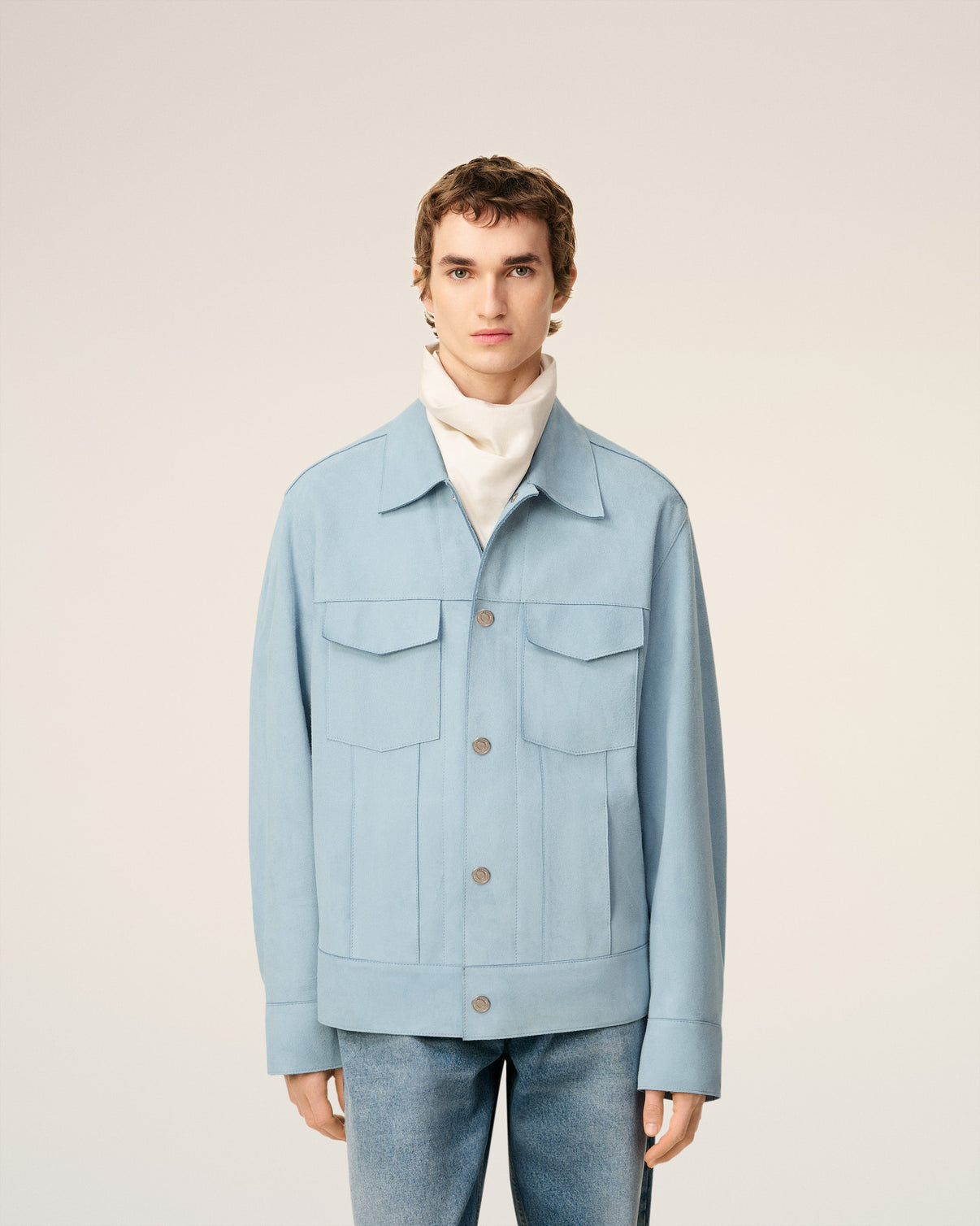 Blue Leather Trucker Jacket