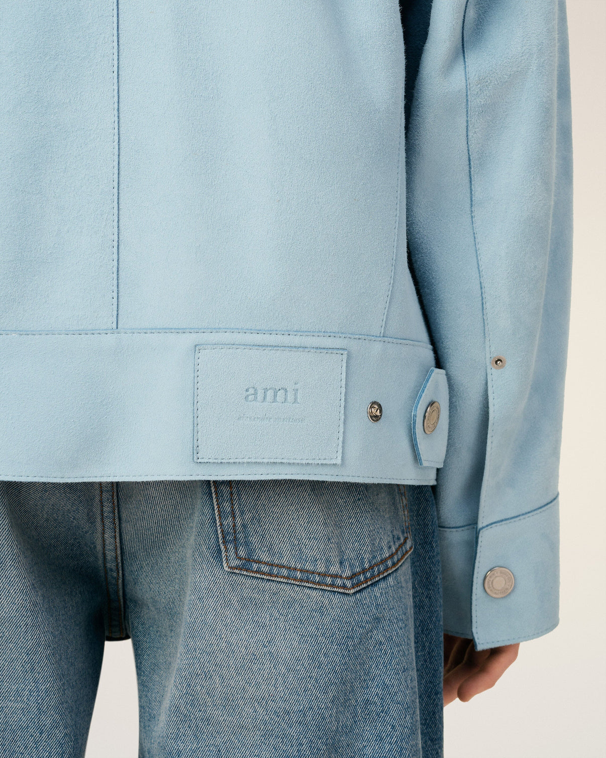 Blue Leather Trucker Jacket
