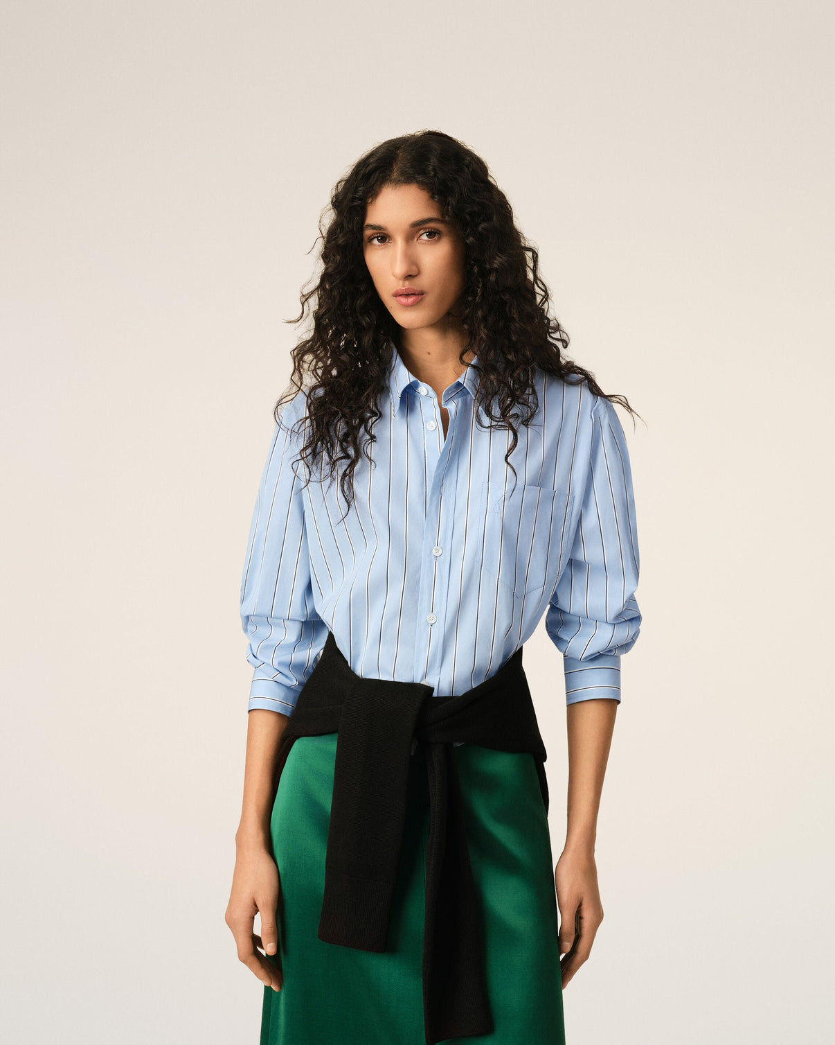 Blue striped cotton cropped shirt