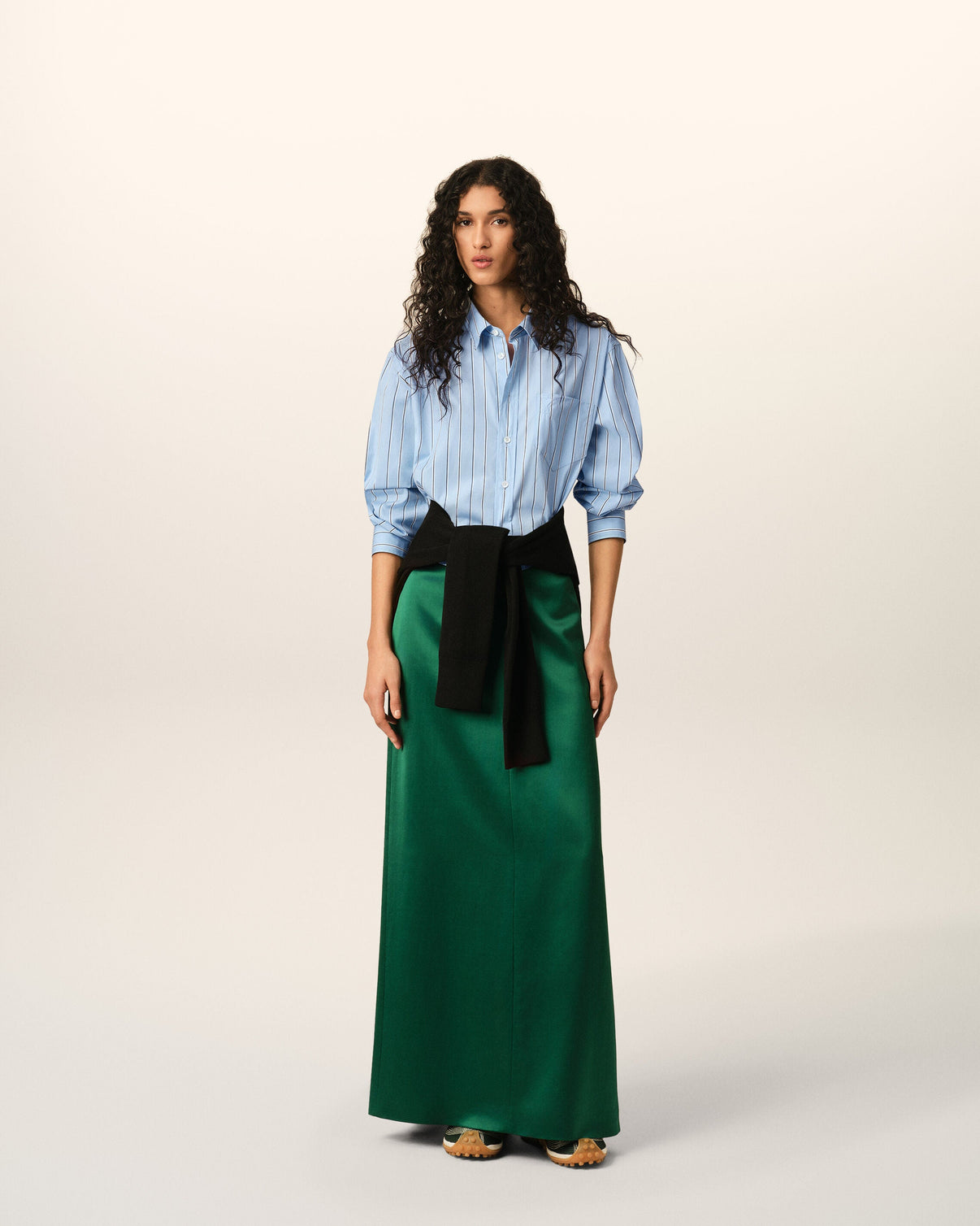 Blue striped cotton cropped shirt