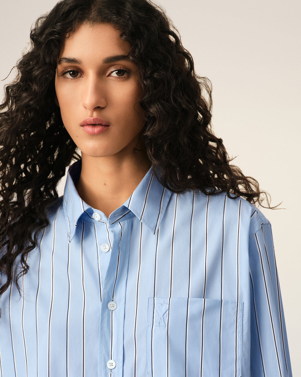 Blue striped cotton cropped shirt