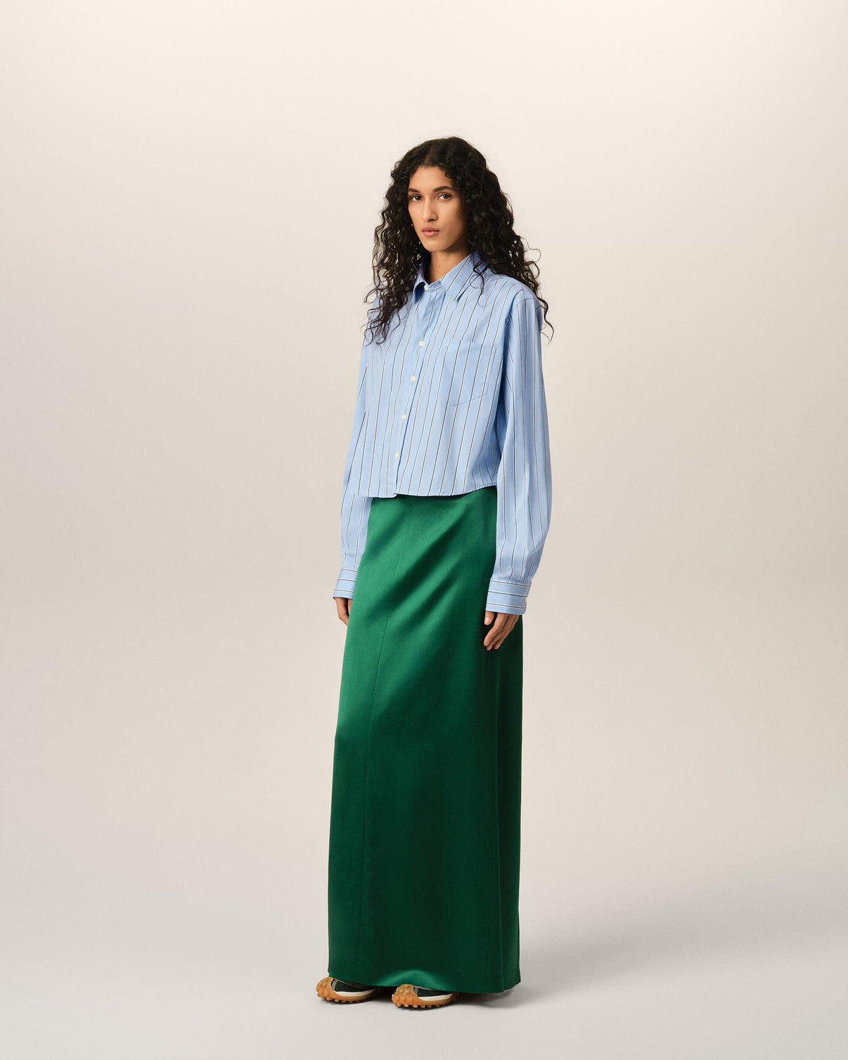Blue striped cotton cropped shirt