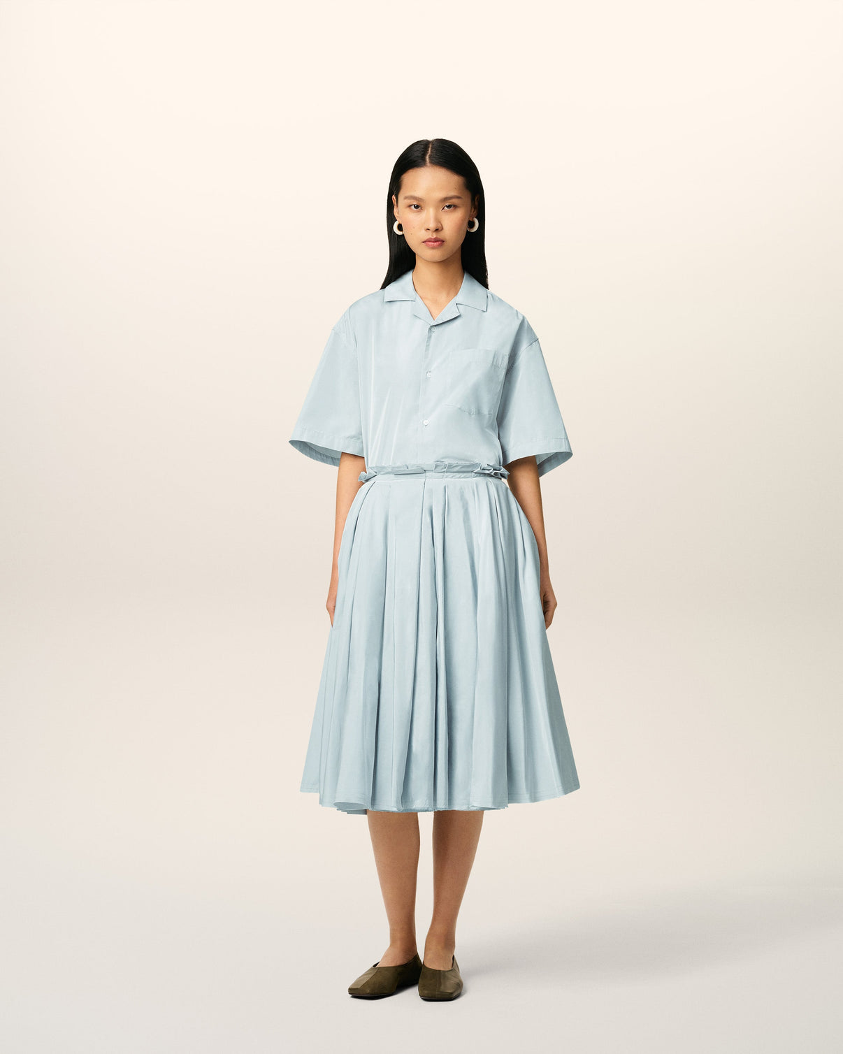 Blue Taffetas Midi Corolla Skirt