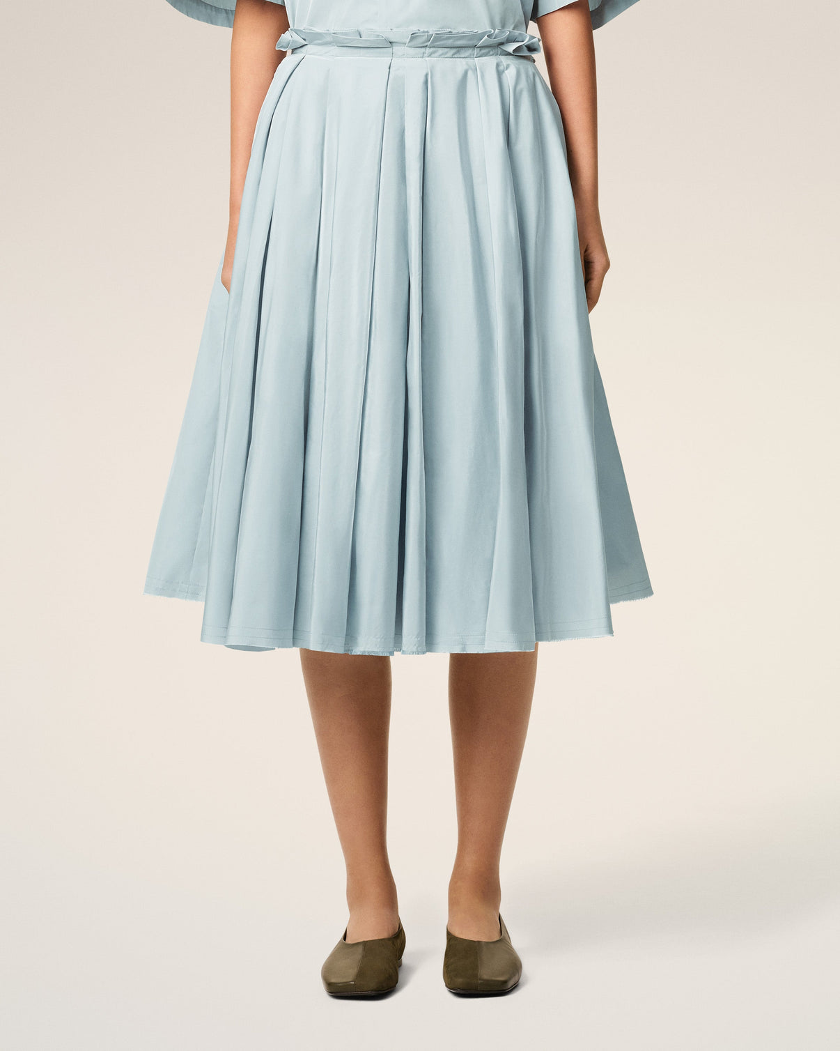 Blue Taffetas Midi Corolla Skirt