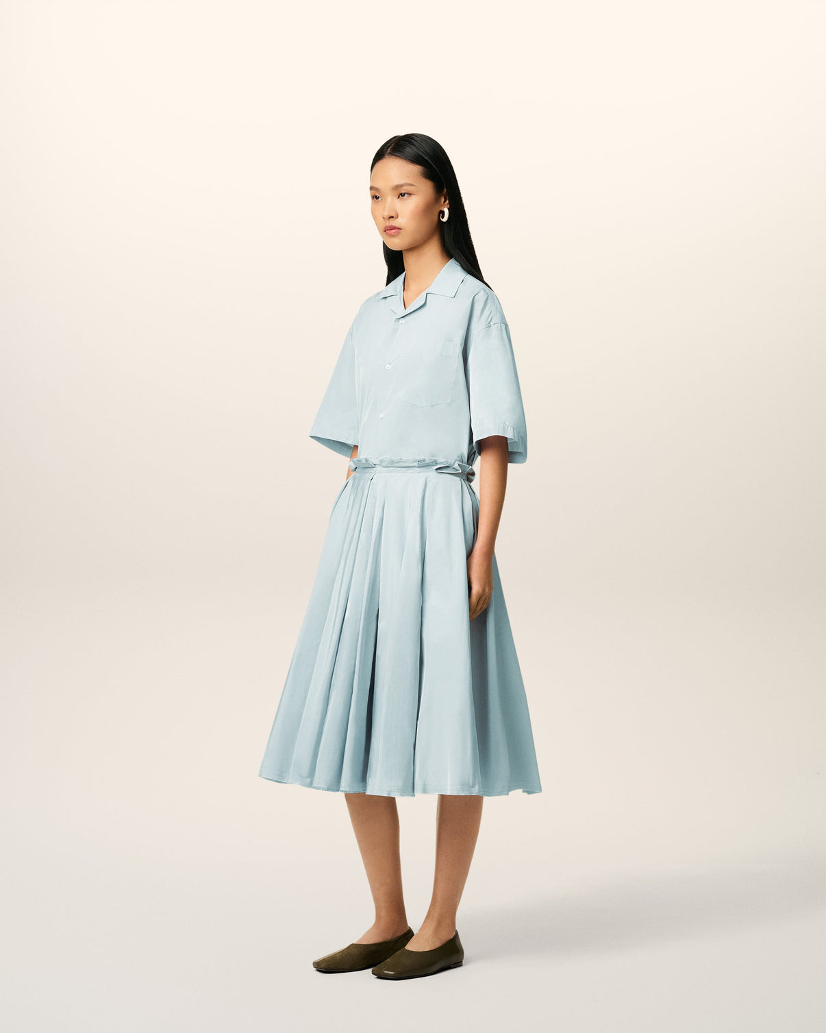 Blue Taffetas Midi Corolla Skirt