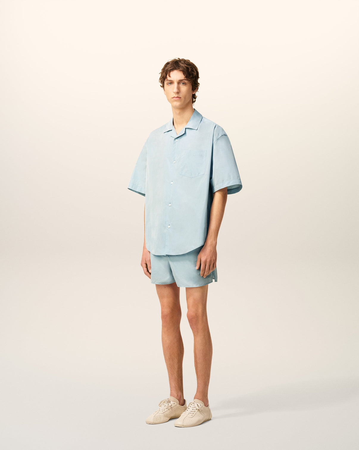 Blue Taffetas Short Sleeved Boxy Shirt