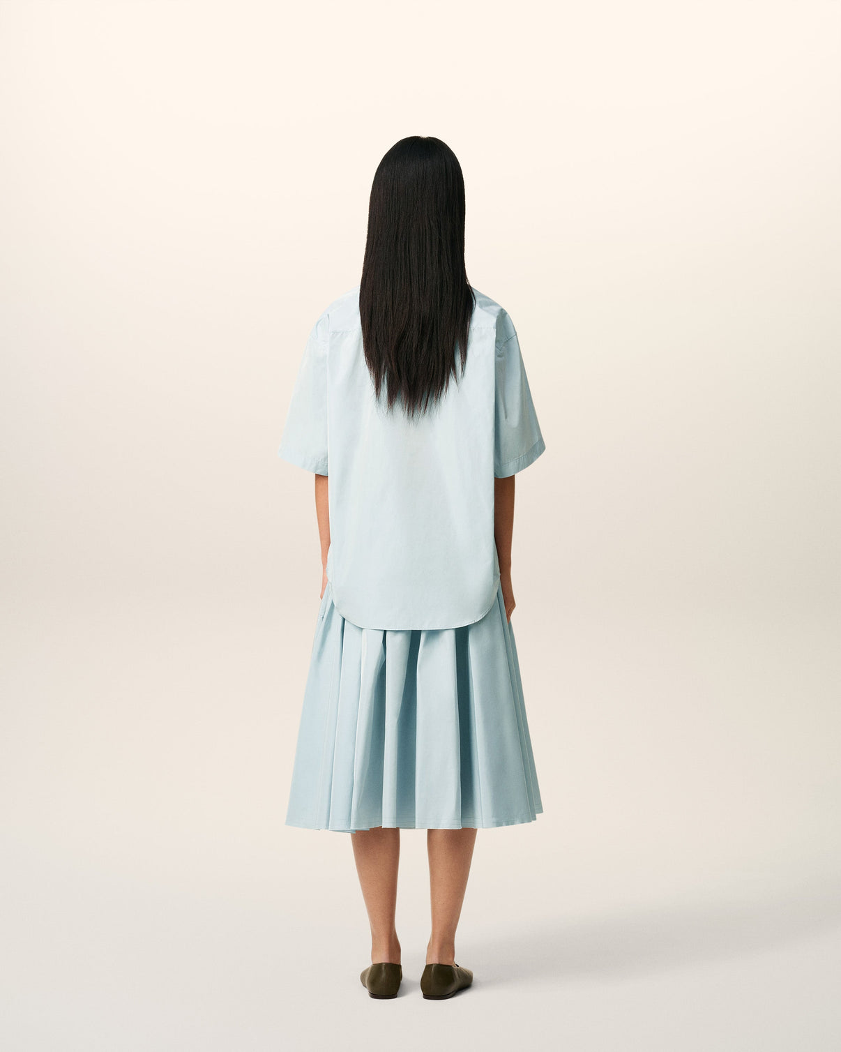 Blue Taffetas Short Sleeved Boxy Shirt