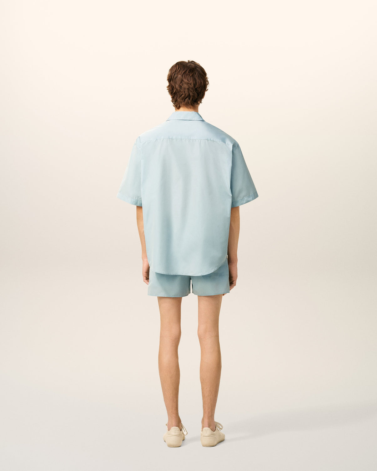 Blue Taffetas Short Sleeved Boxy Shirt