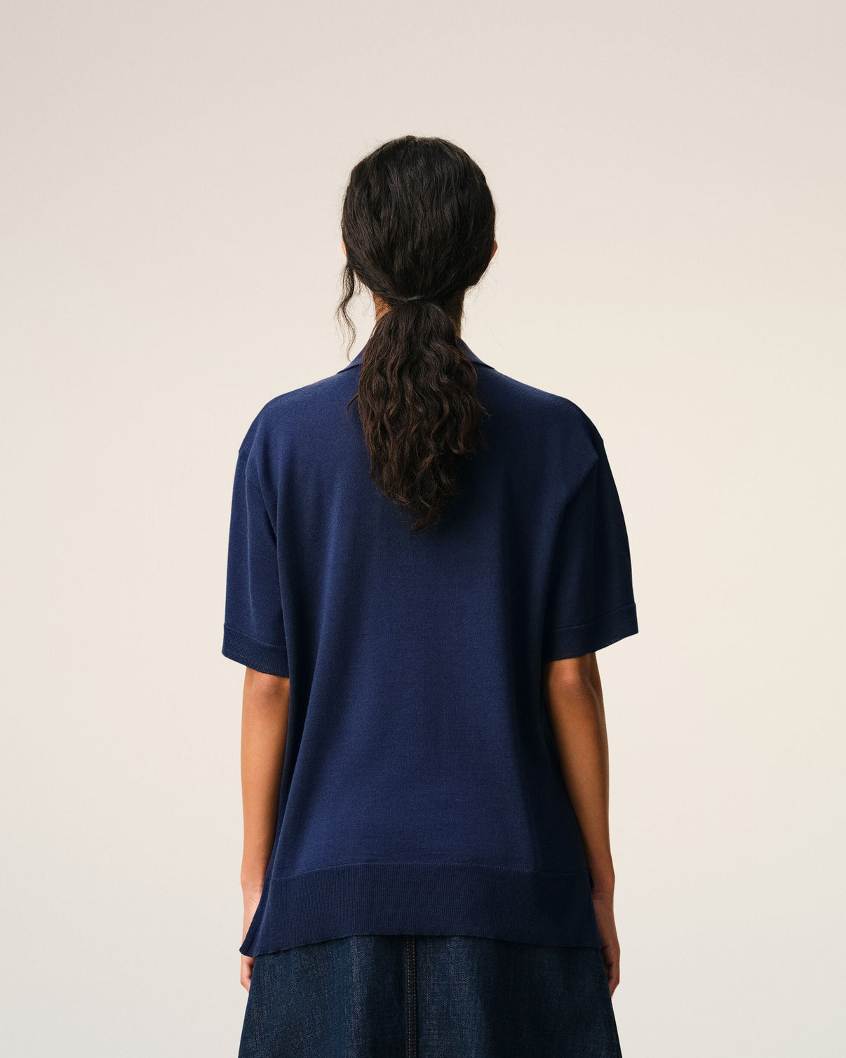 Blue Thin Wool Short Sleeves Polo