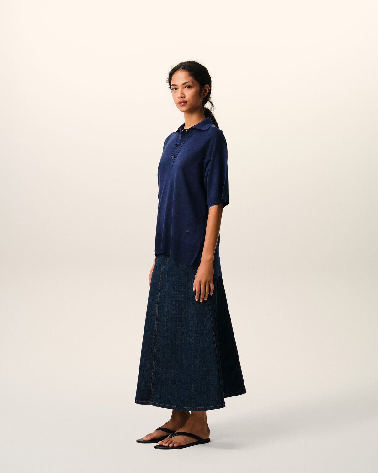 Blue Thin Wool Short Sleeves Polo