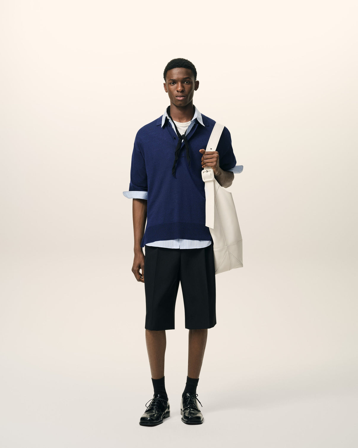 Blue Thin Wool Short Sleeves Polo