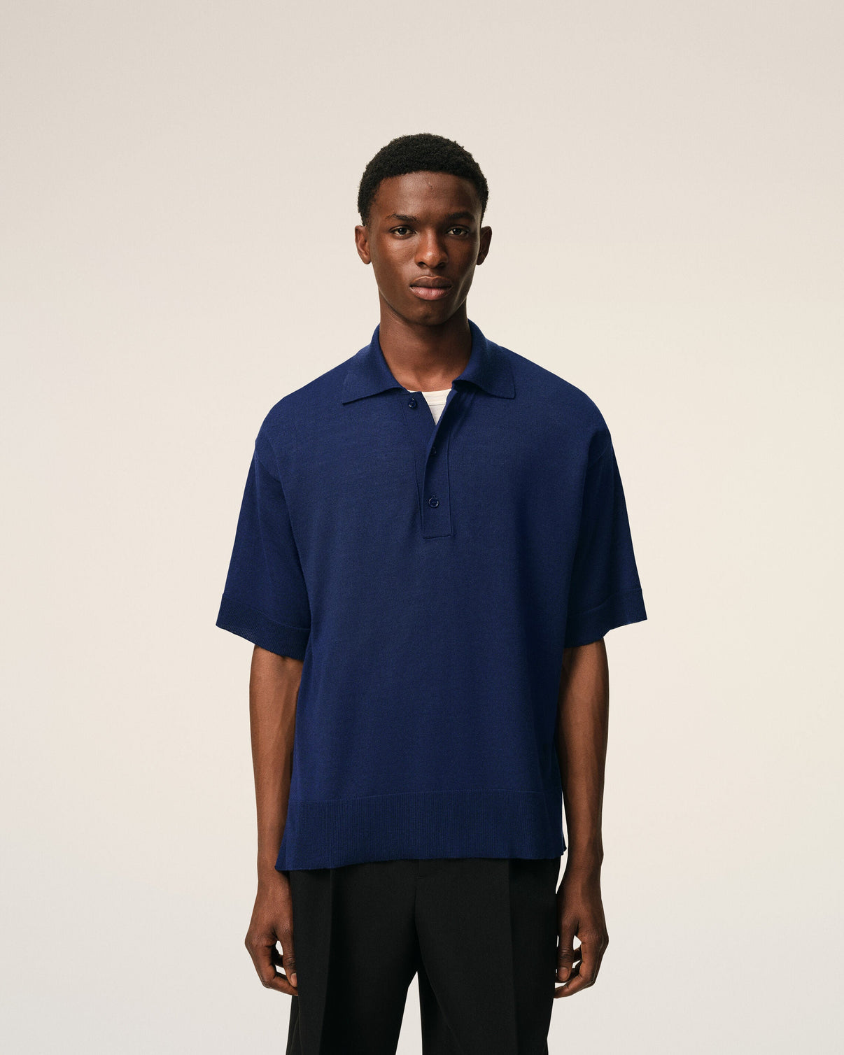 Blue Thin Wool Short Sleeves Polo