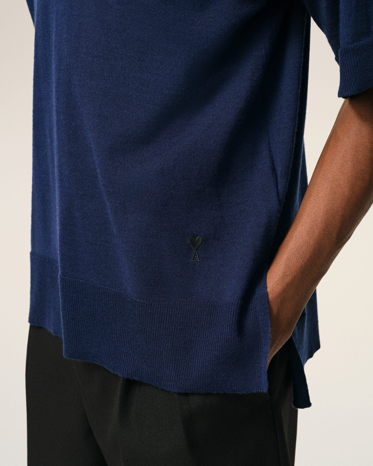 Blue Thin Wool Short Sleeves Polo