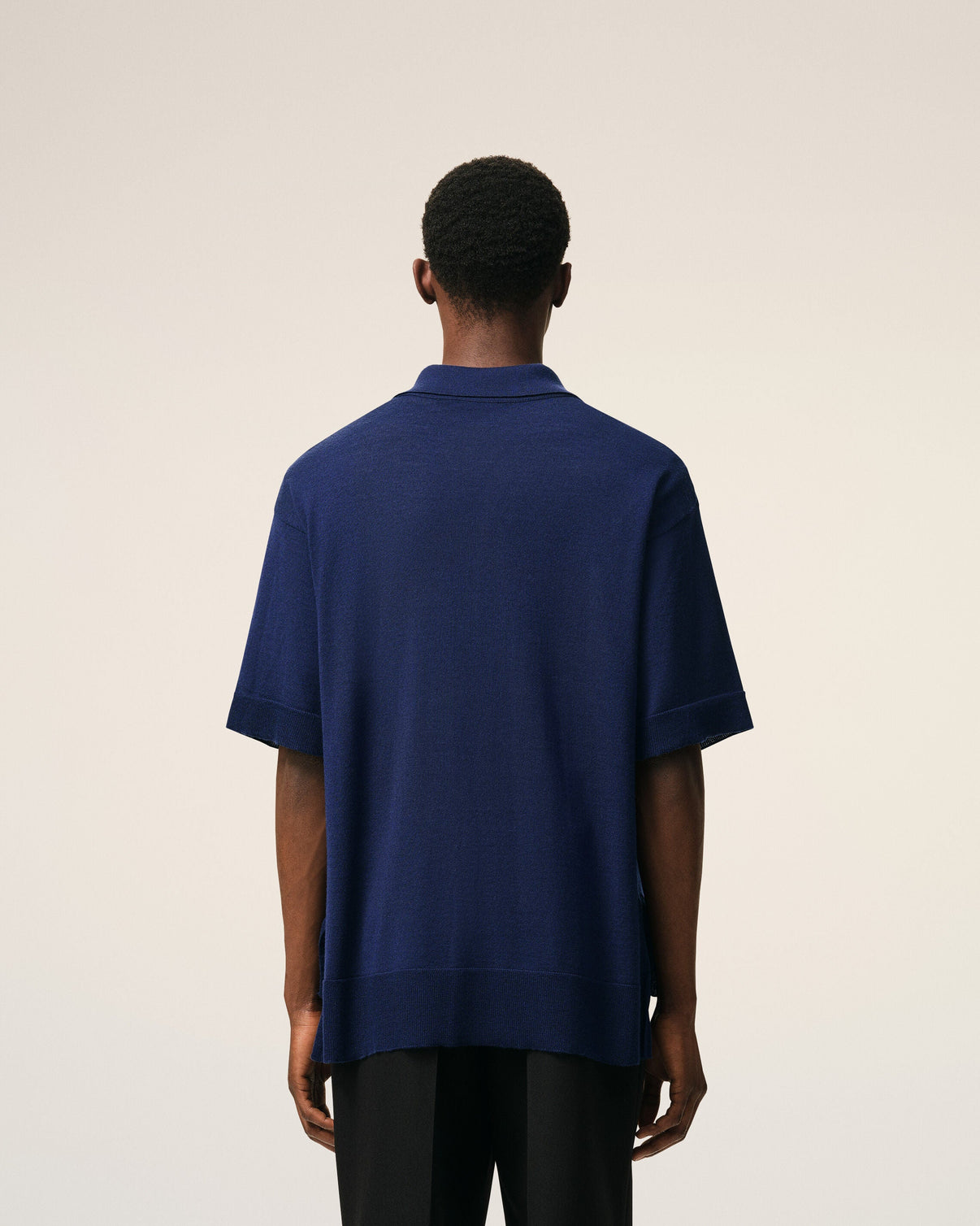 Blue Thin Wool Short Sleeves Polo