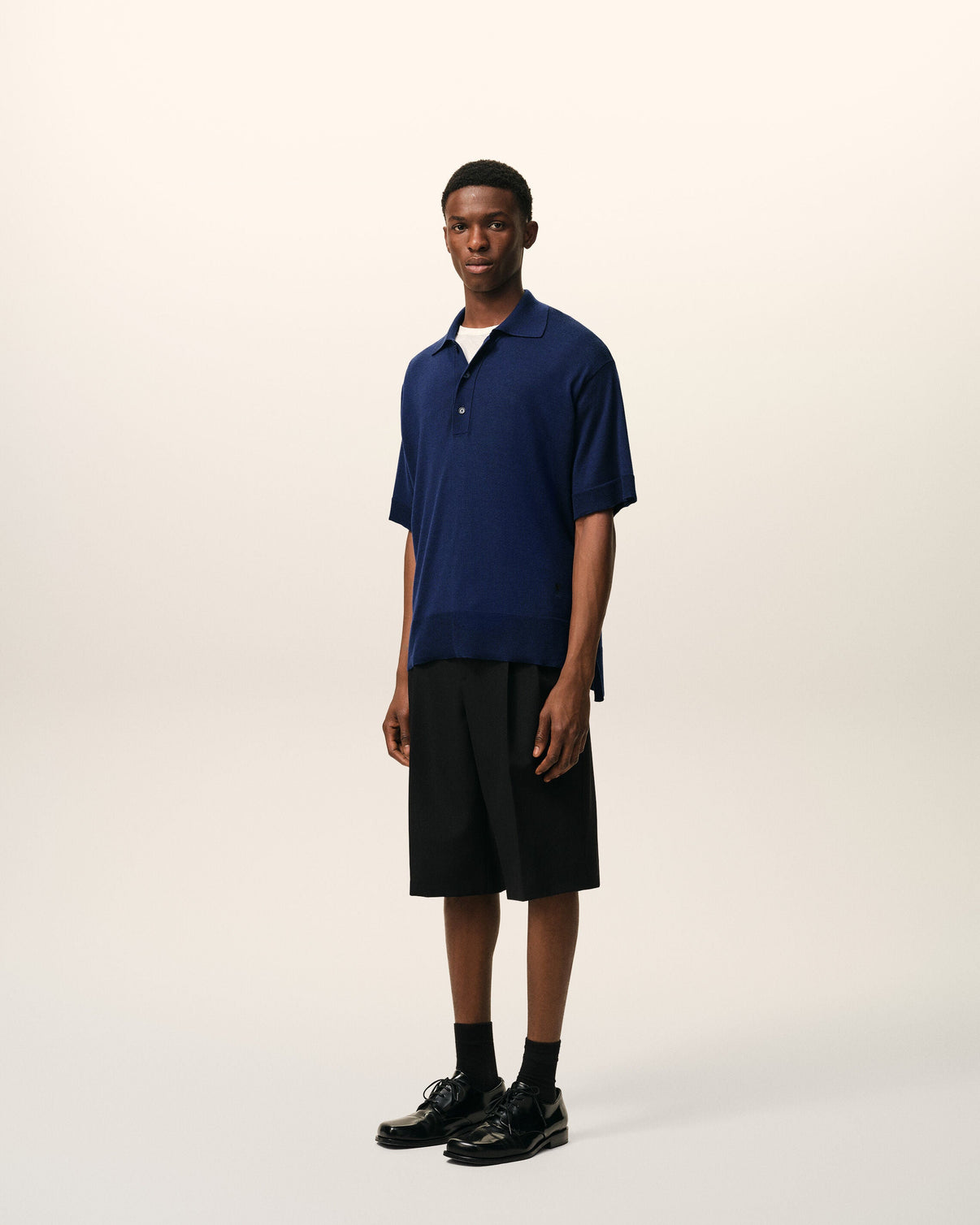 Blue Thin Wool Short Sleeves Polo