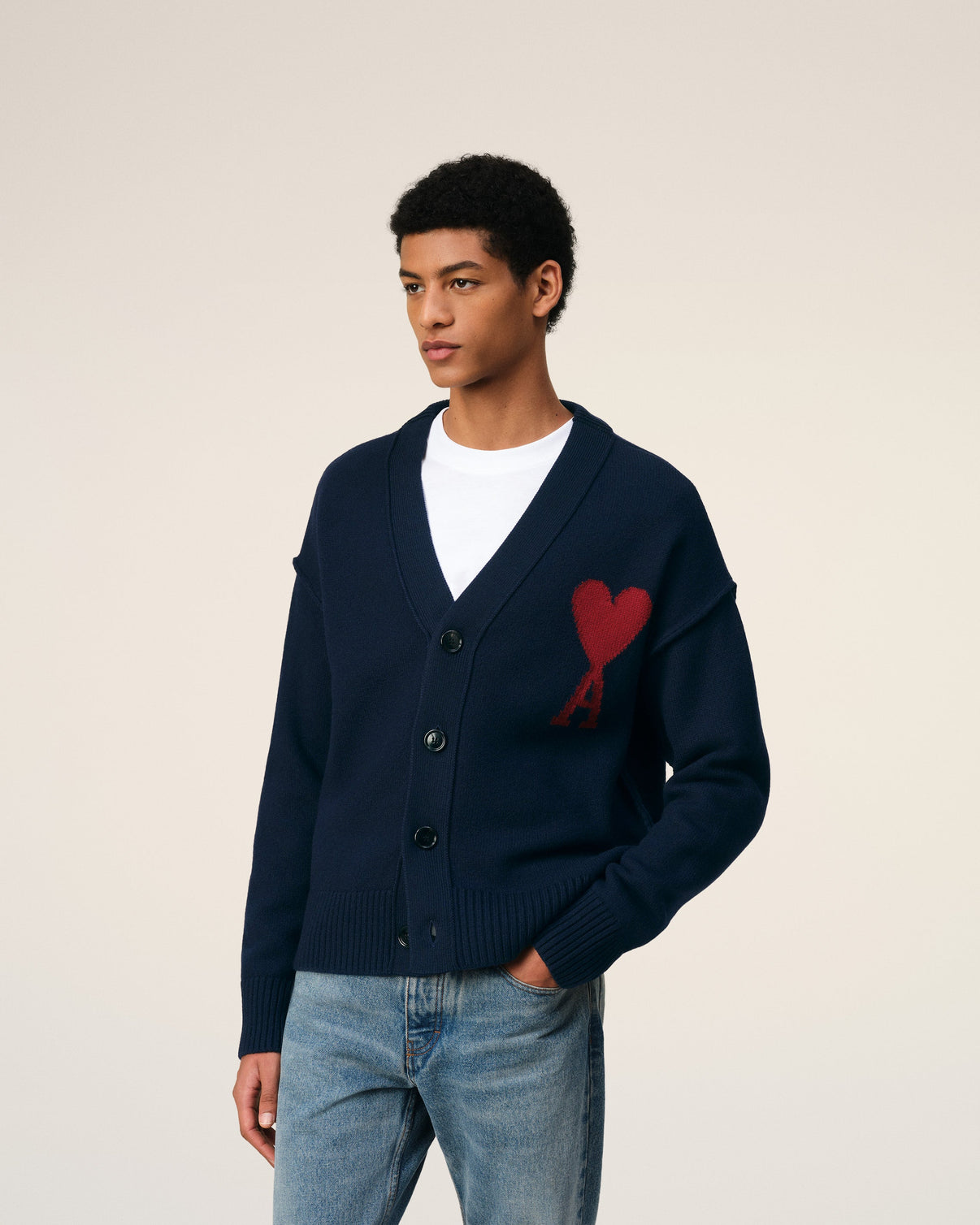 Blue Wool Red Cardigan