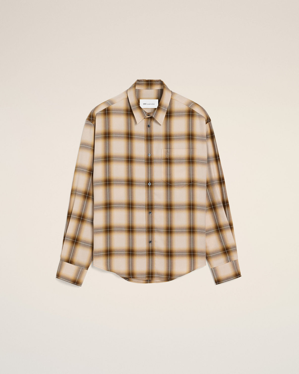 Boxy Beige Checkered Shirt In Canvas