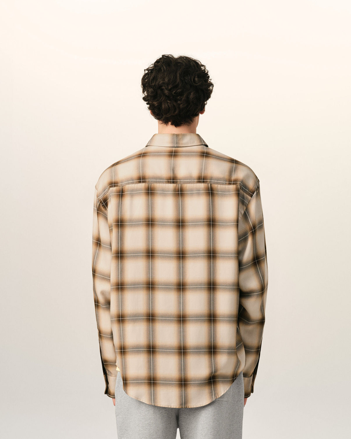 Boxy Beige Checkered Shirt In Canvas