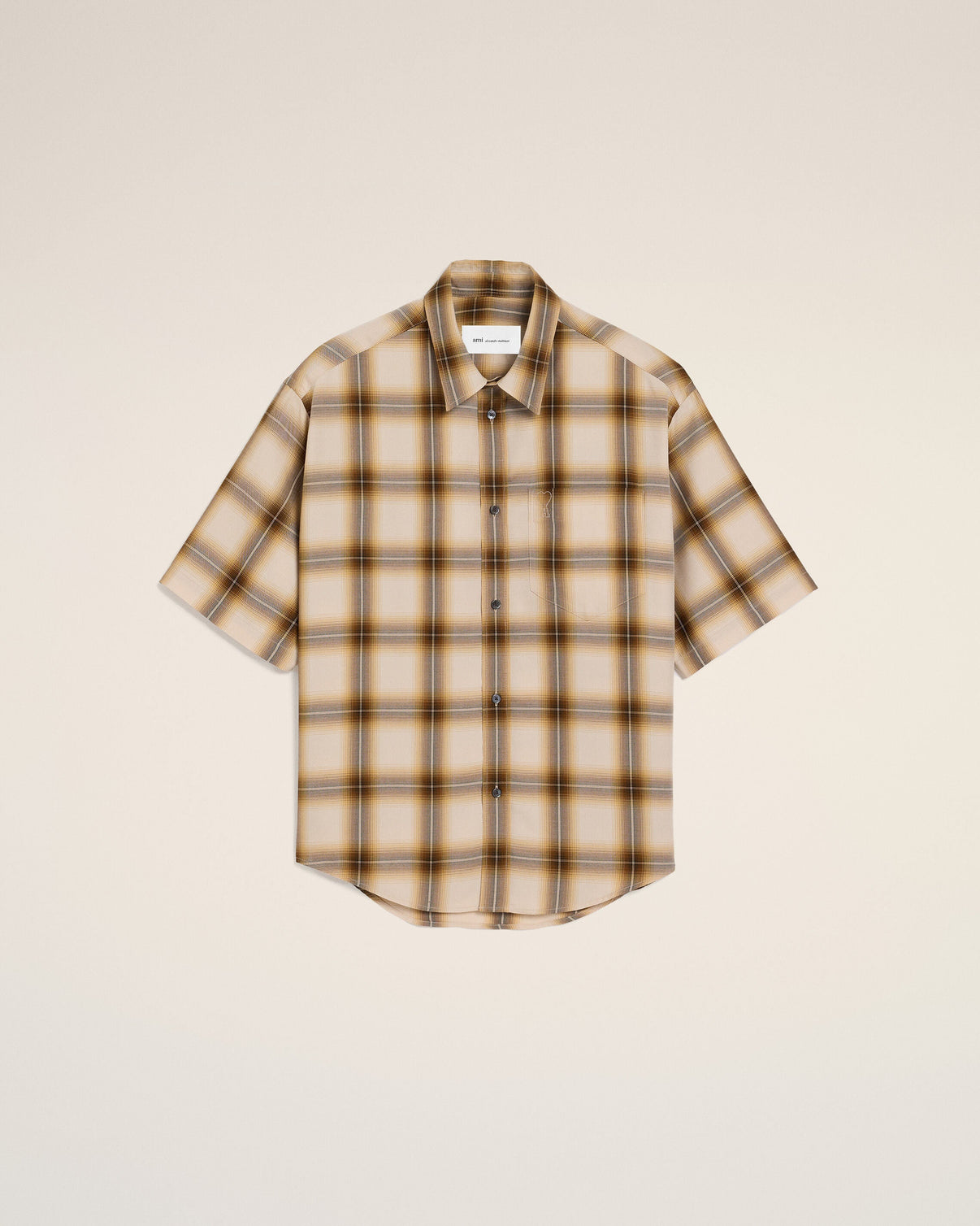 Boxy Beige Checkered Shirt In Canvas