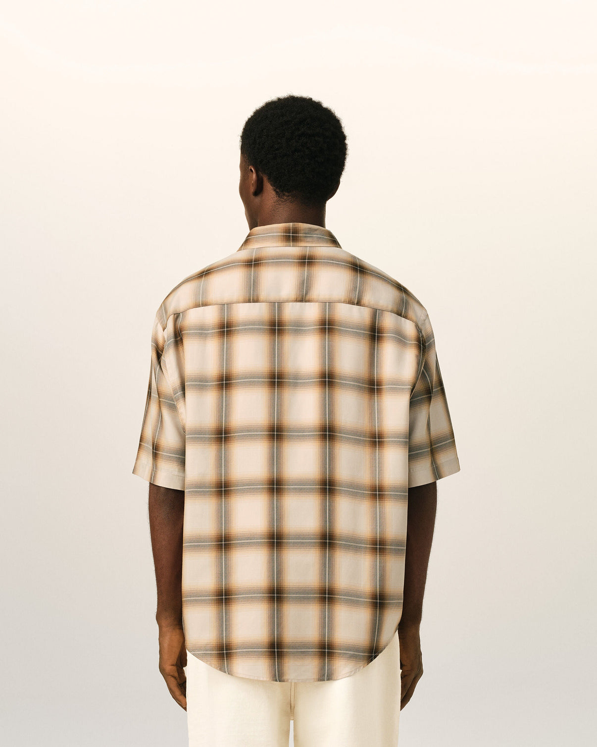 Boxy Beige Checkered Shirt In Canvas