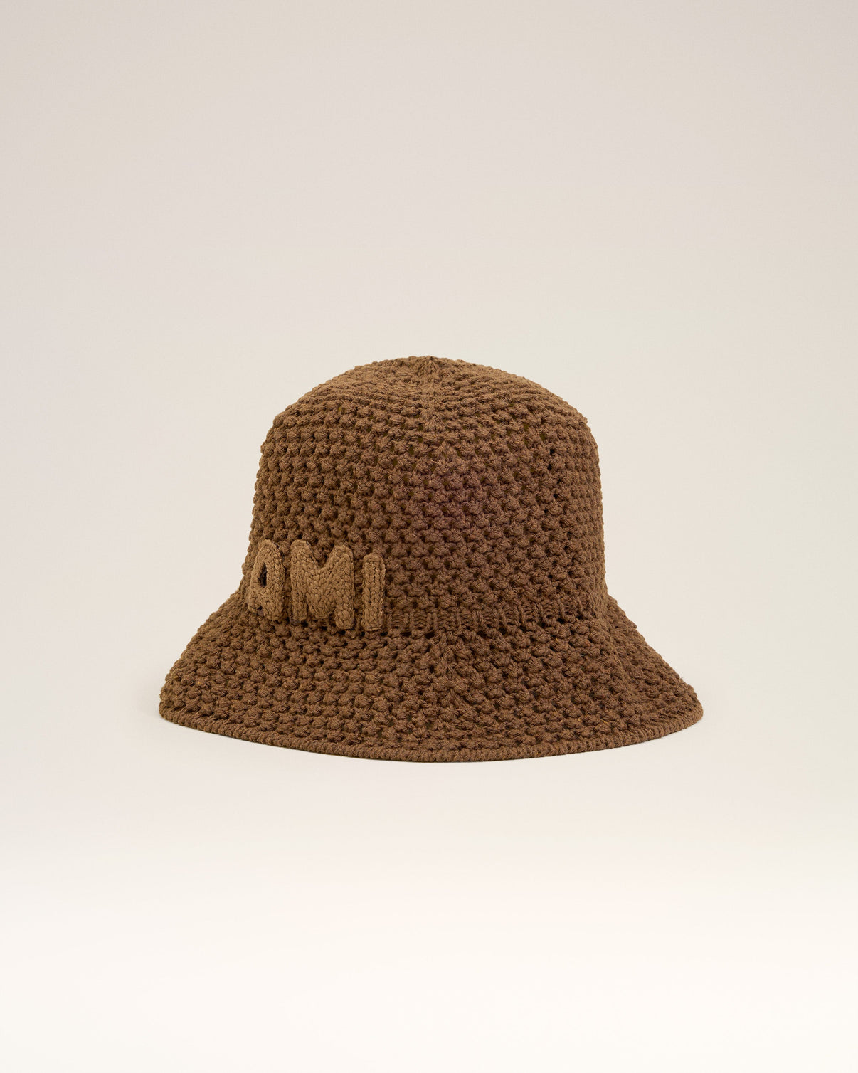 Brown Cotton Knitted Patch Bucket Hat