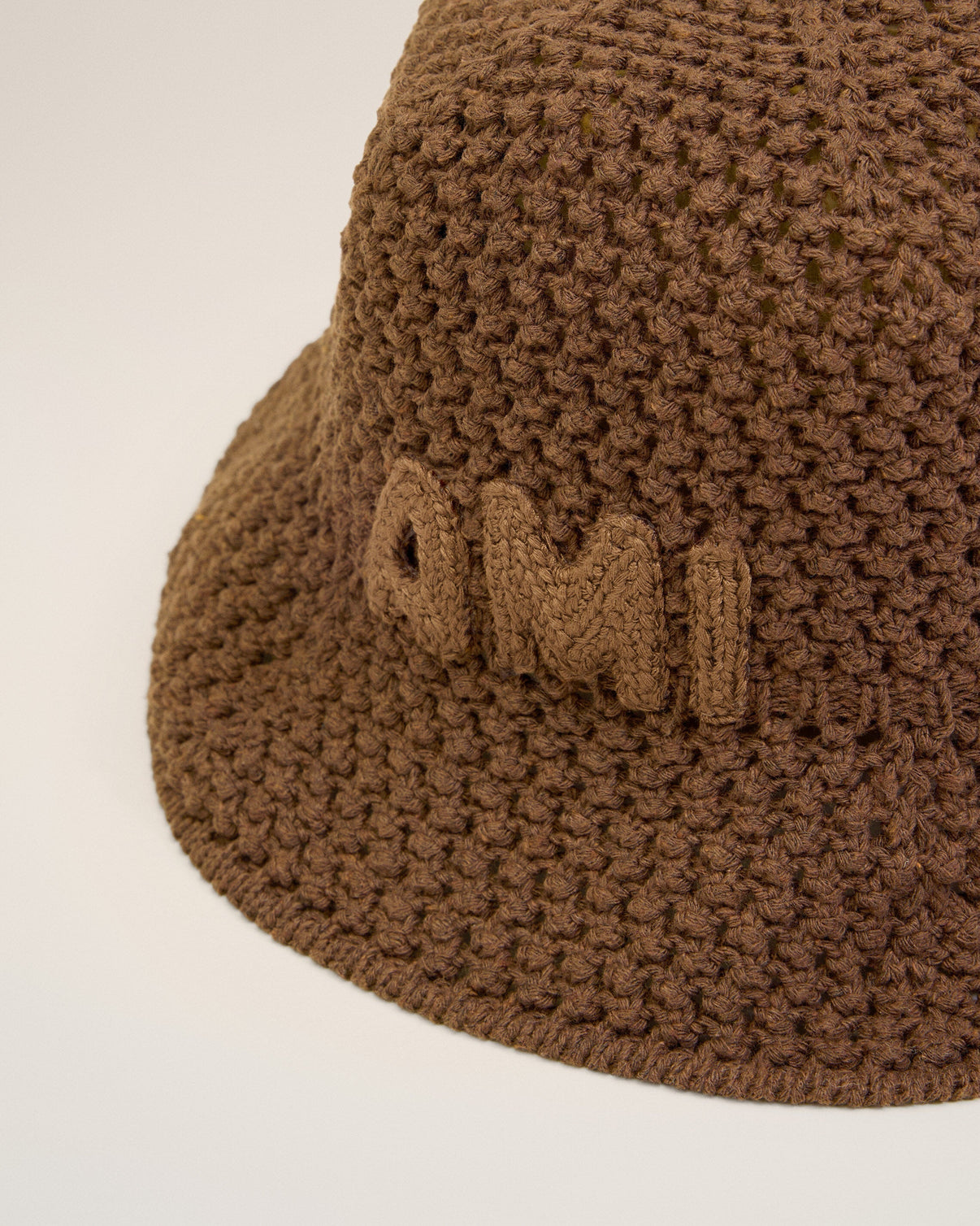 Brown Cotton Knitted Patch Bucket Hat