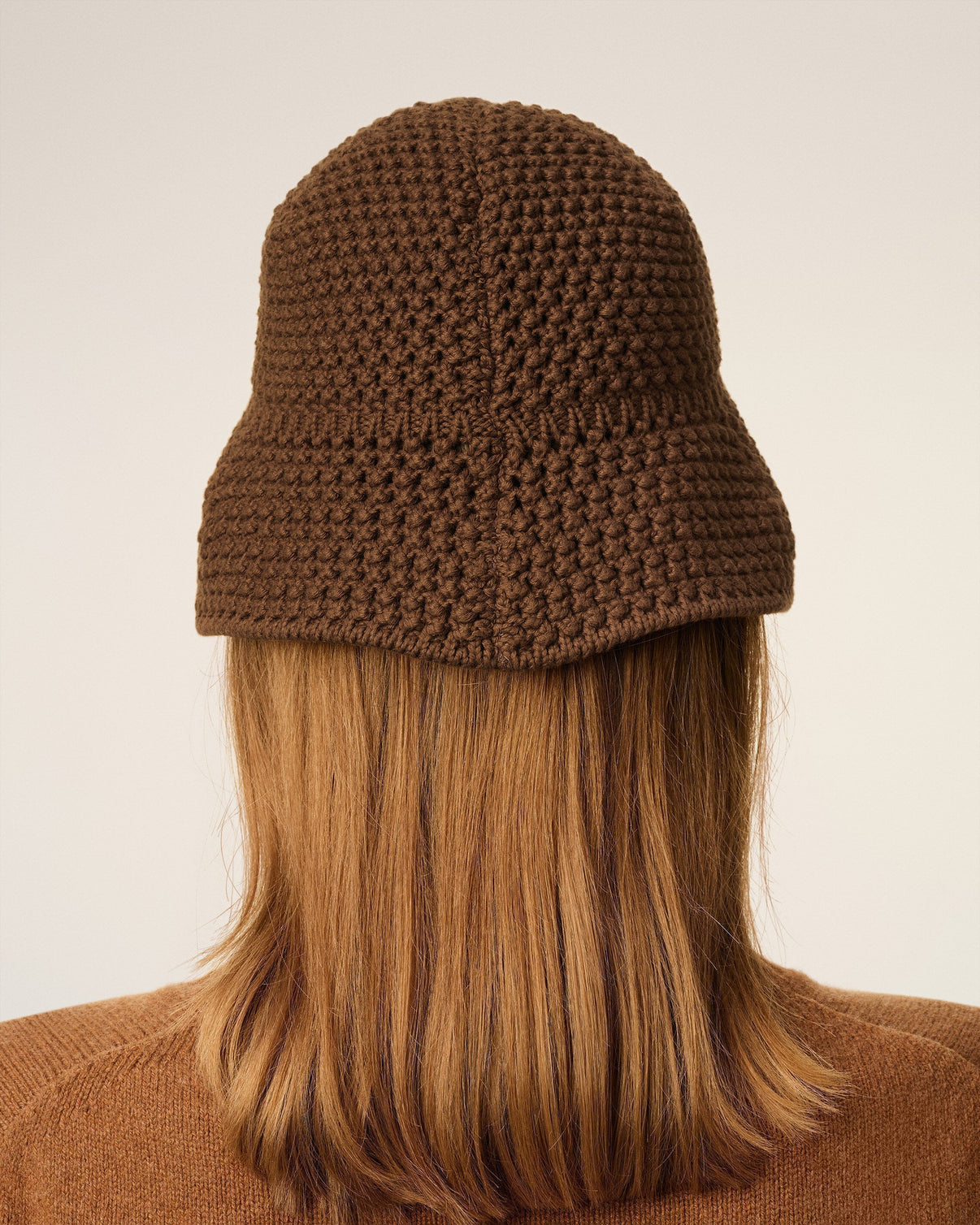 Brown Cotton Knitted Patch Bucket Hat