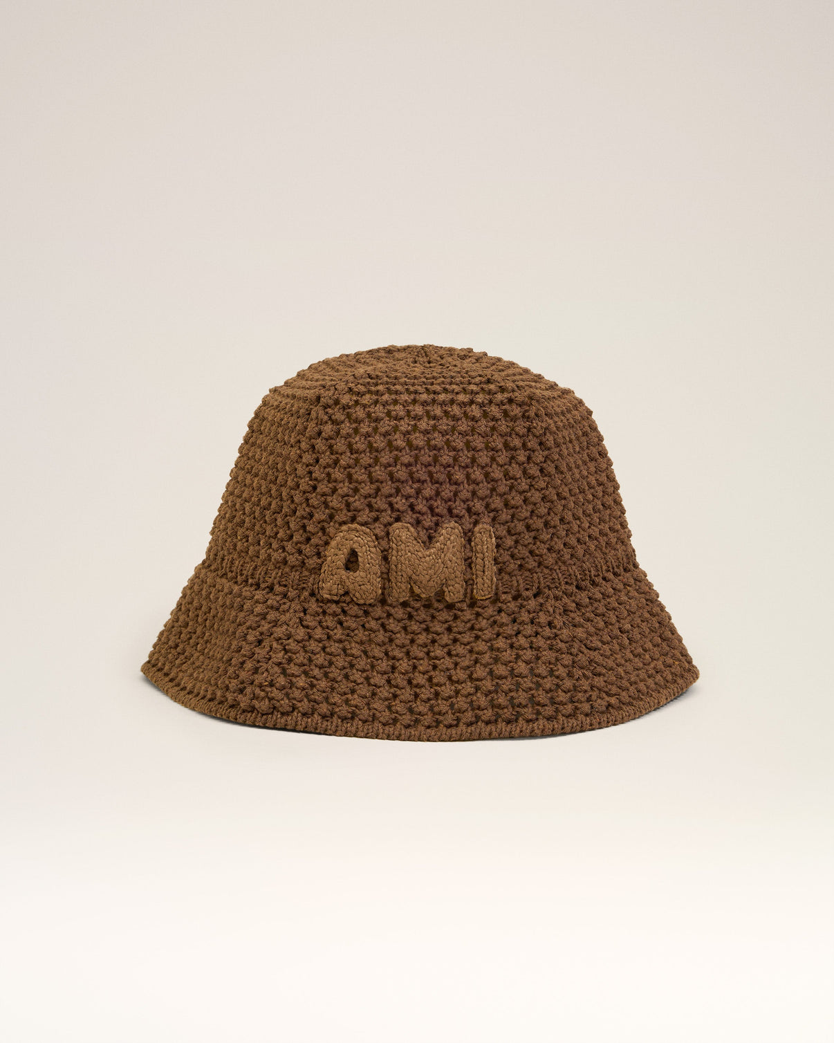 Brown Cotton Knitted Patch Bucket Hat