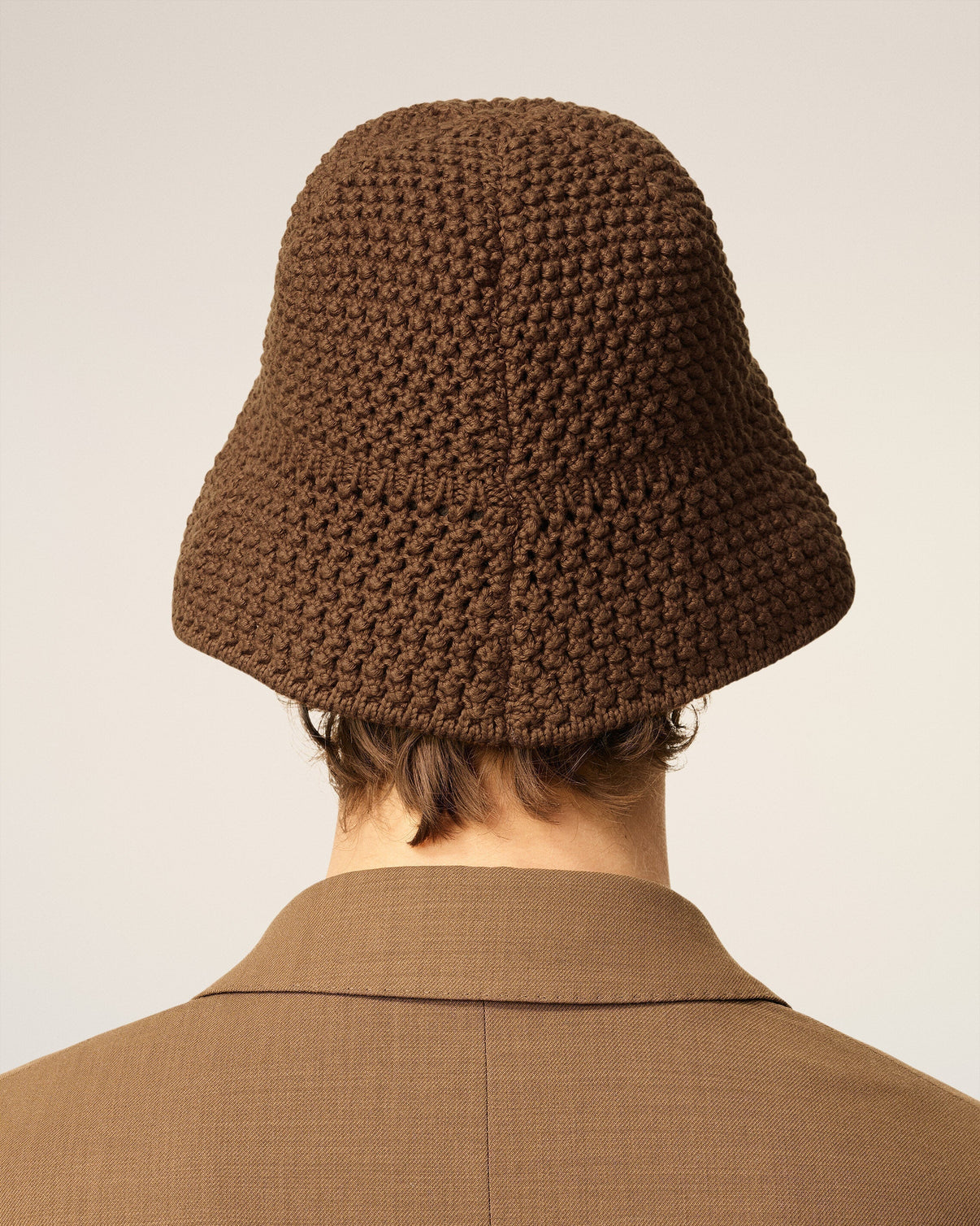 Brown Cotton Knitted Patch Bucket Hat