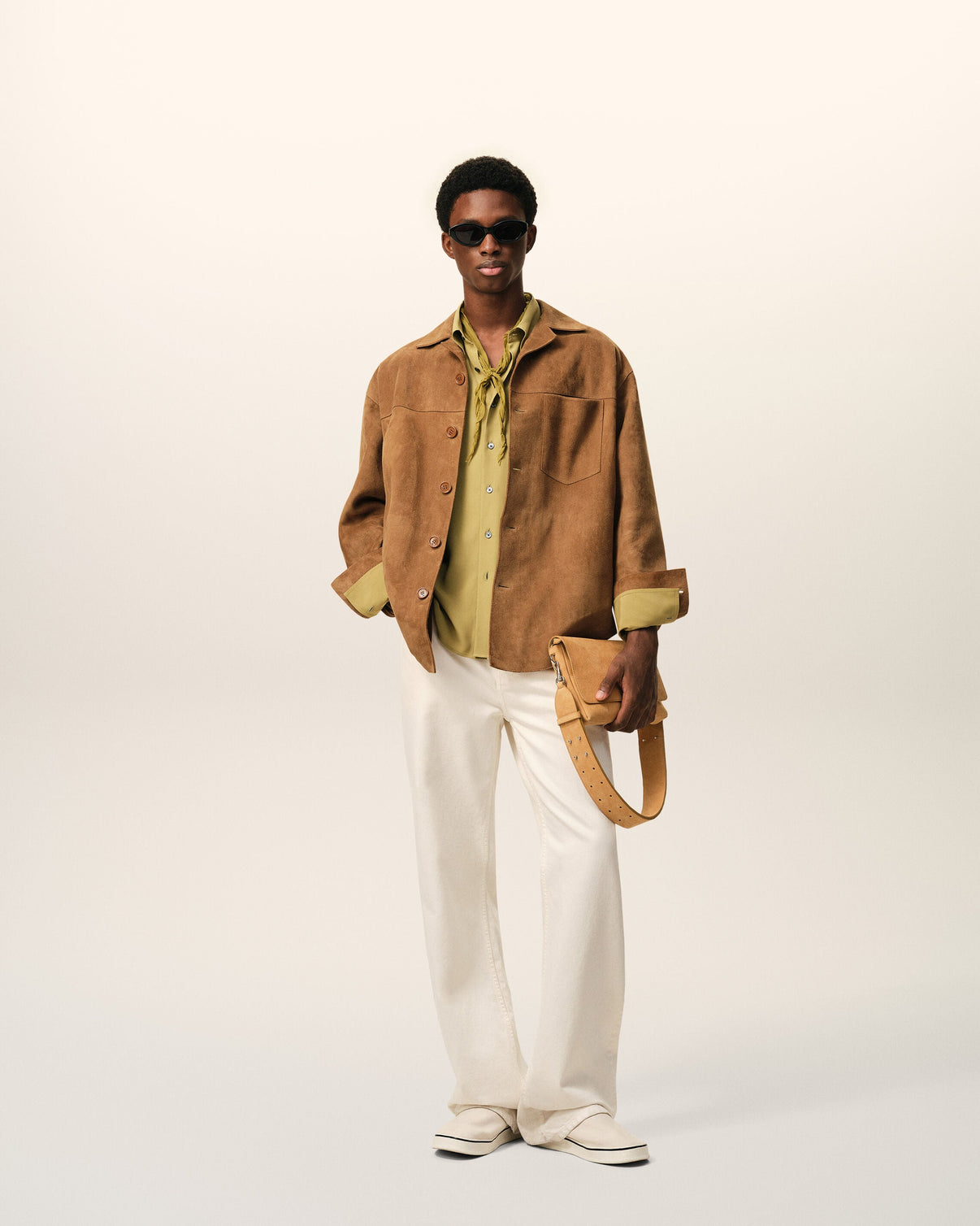 Brown Goat Leather Buttoned Overshirt