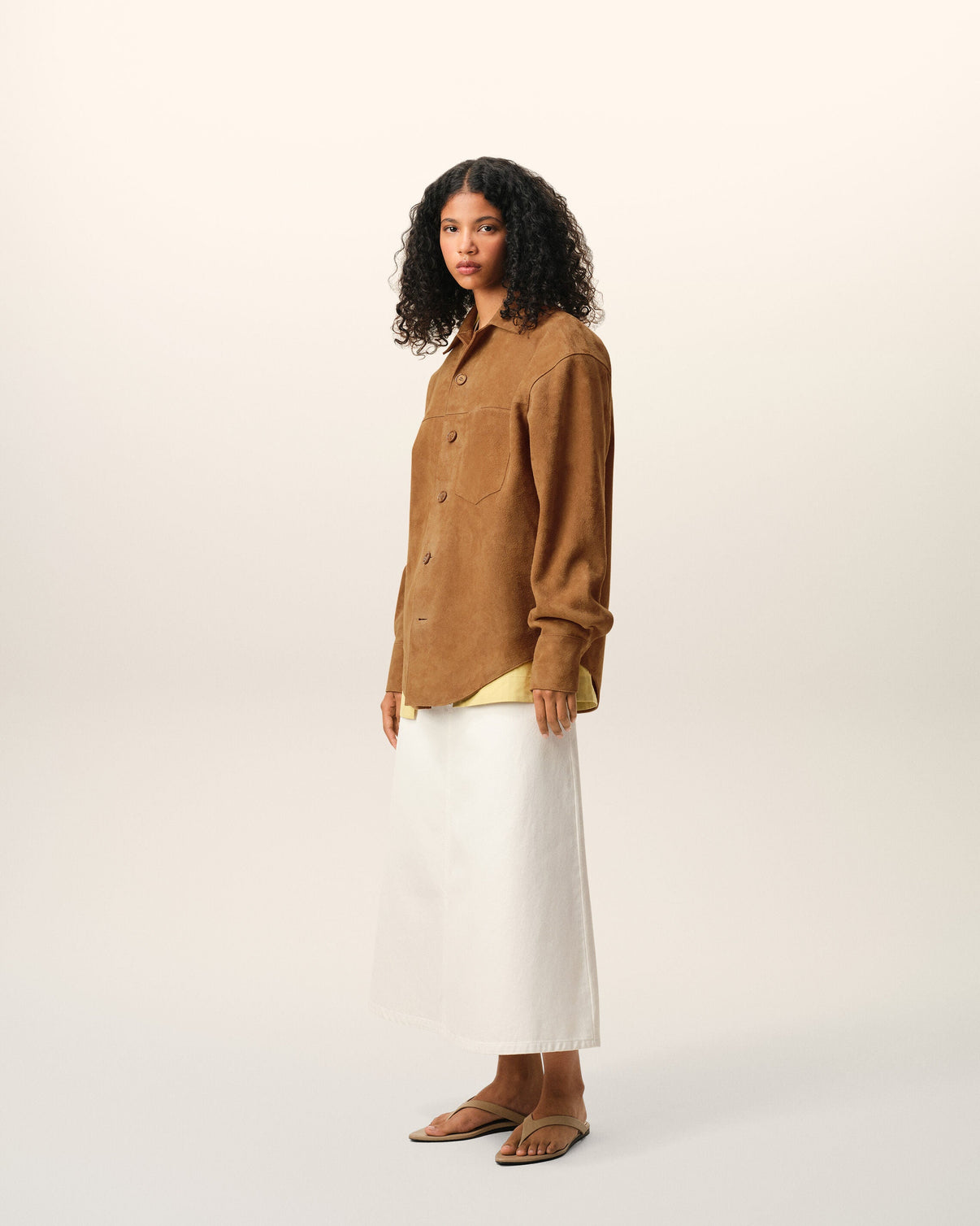 Brown Goat Leather Buttoned Overshirt