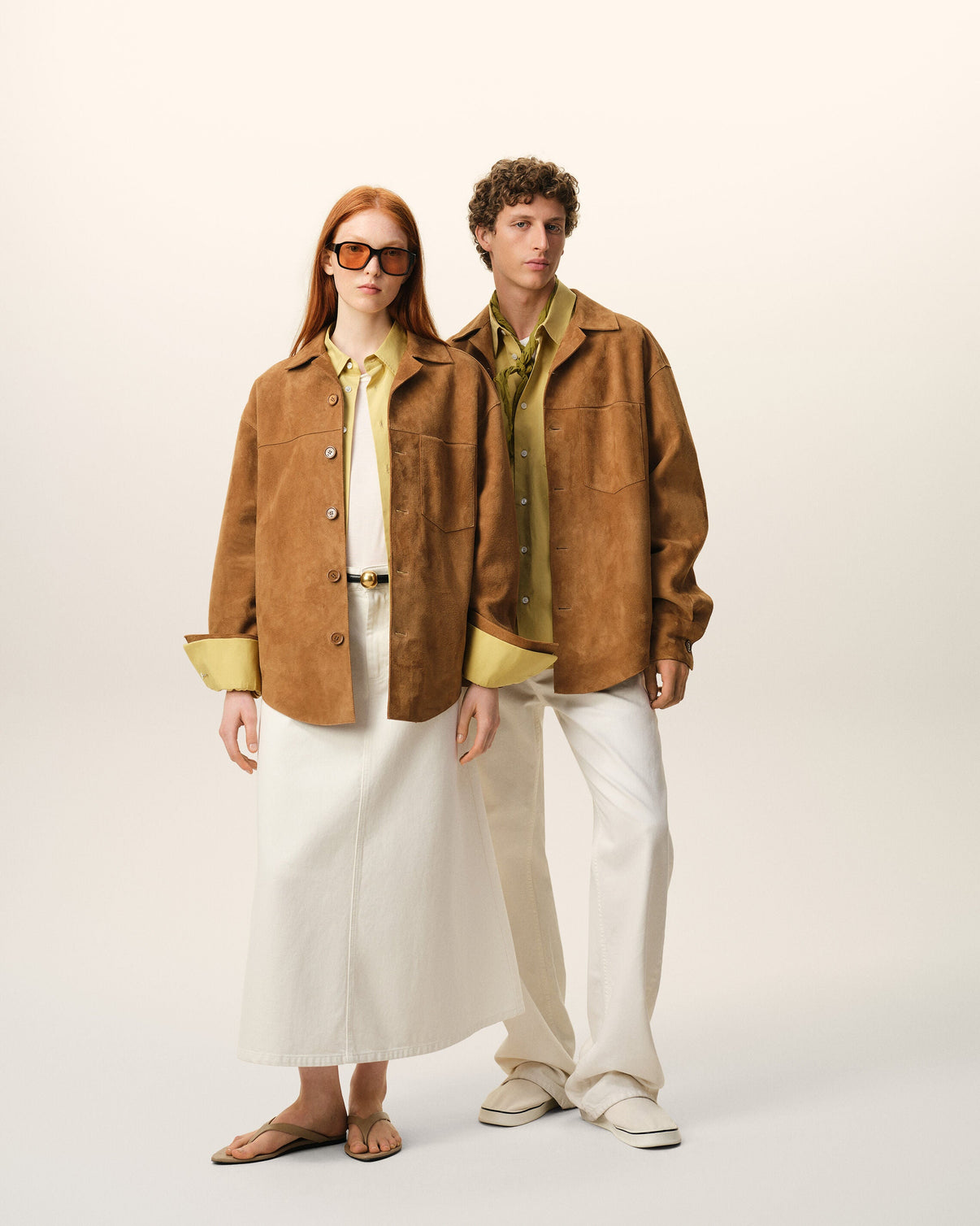 Brown Goat Leather Buttoned Overshirt