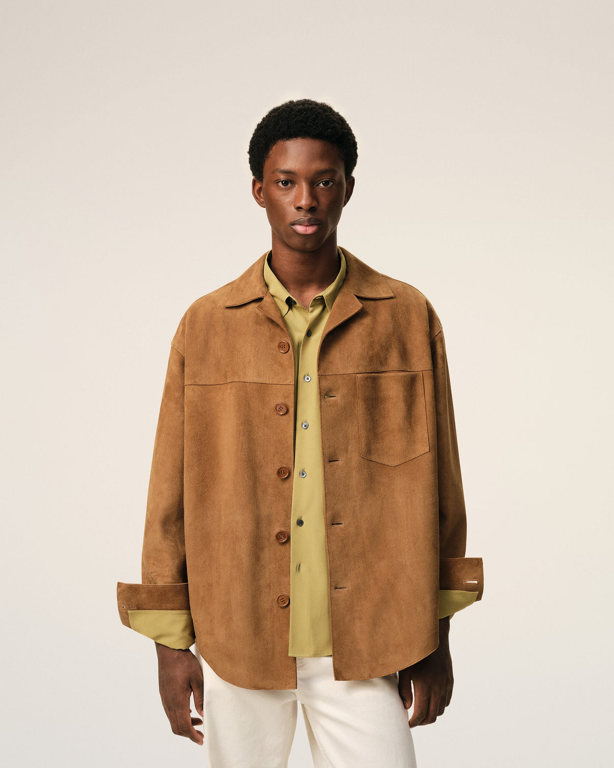 Brown Goat Leather Buttoned Overshirt
