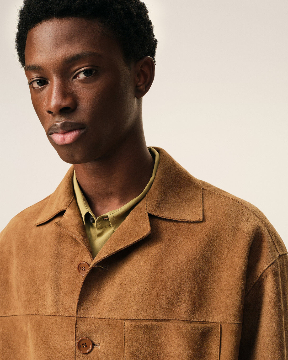 Brown Goat Leather Buttoned Overshirt
