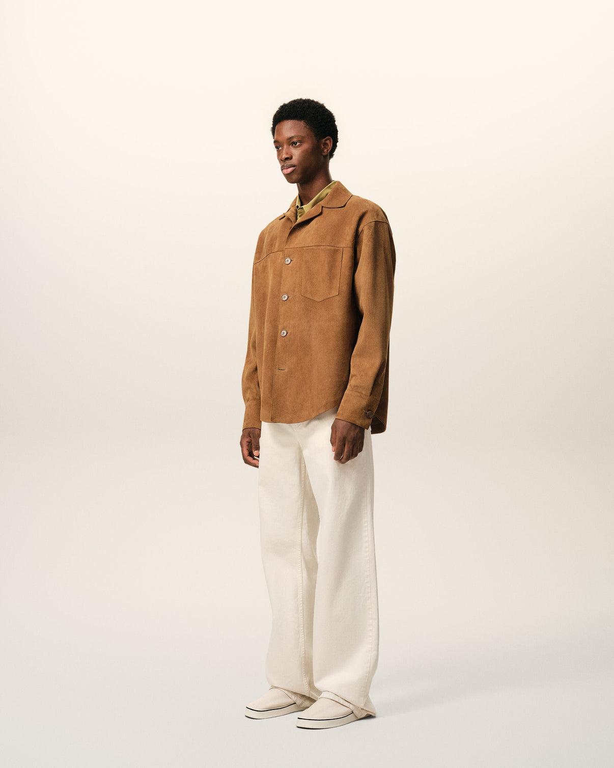 Brown Goat Leather Buttoned Overshirt