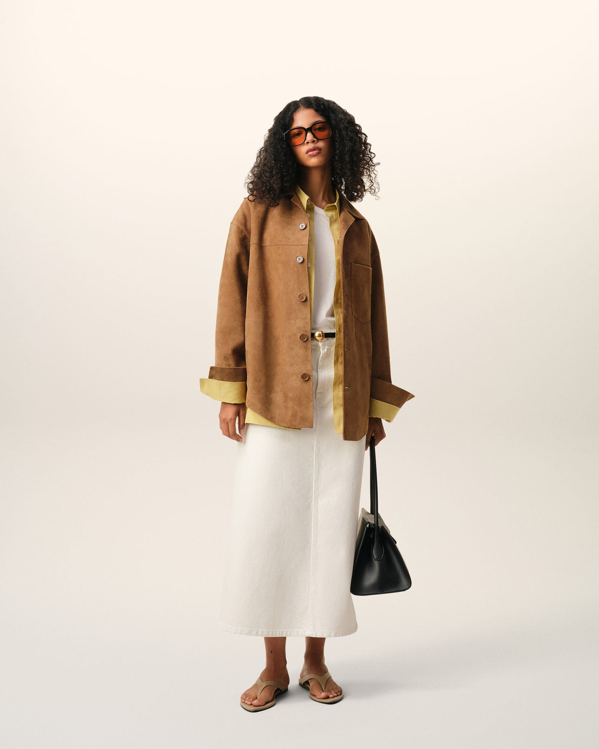 Brown Goat Leather Buttoned Overshirt