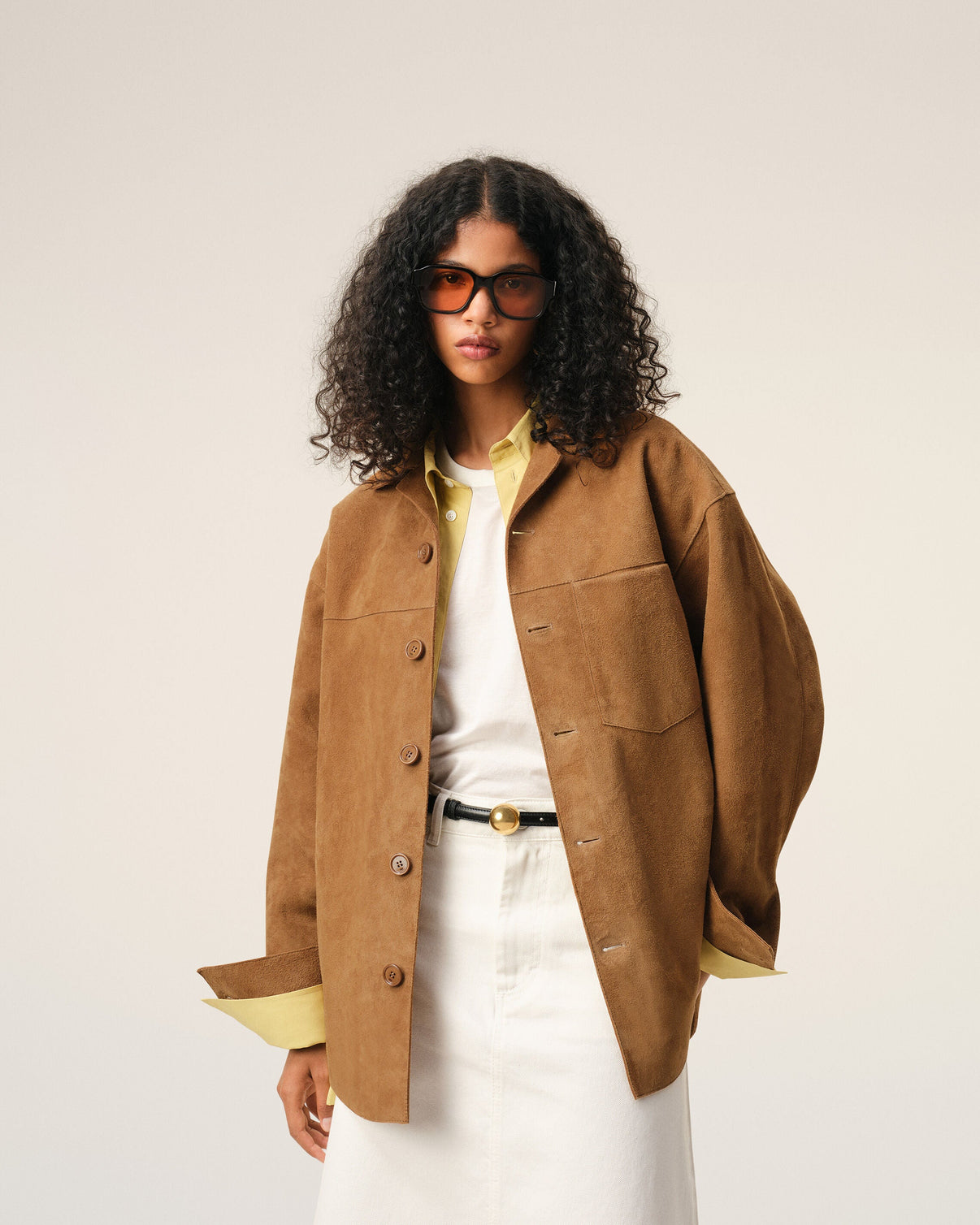 Brown Goat Leather Buttoned Overshirt