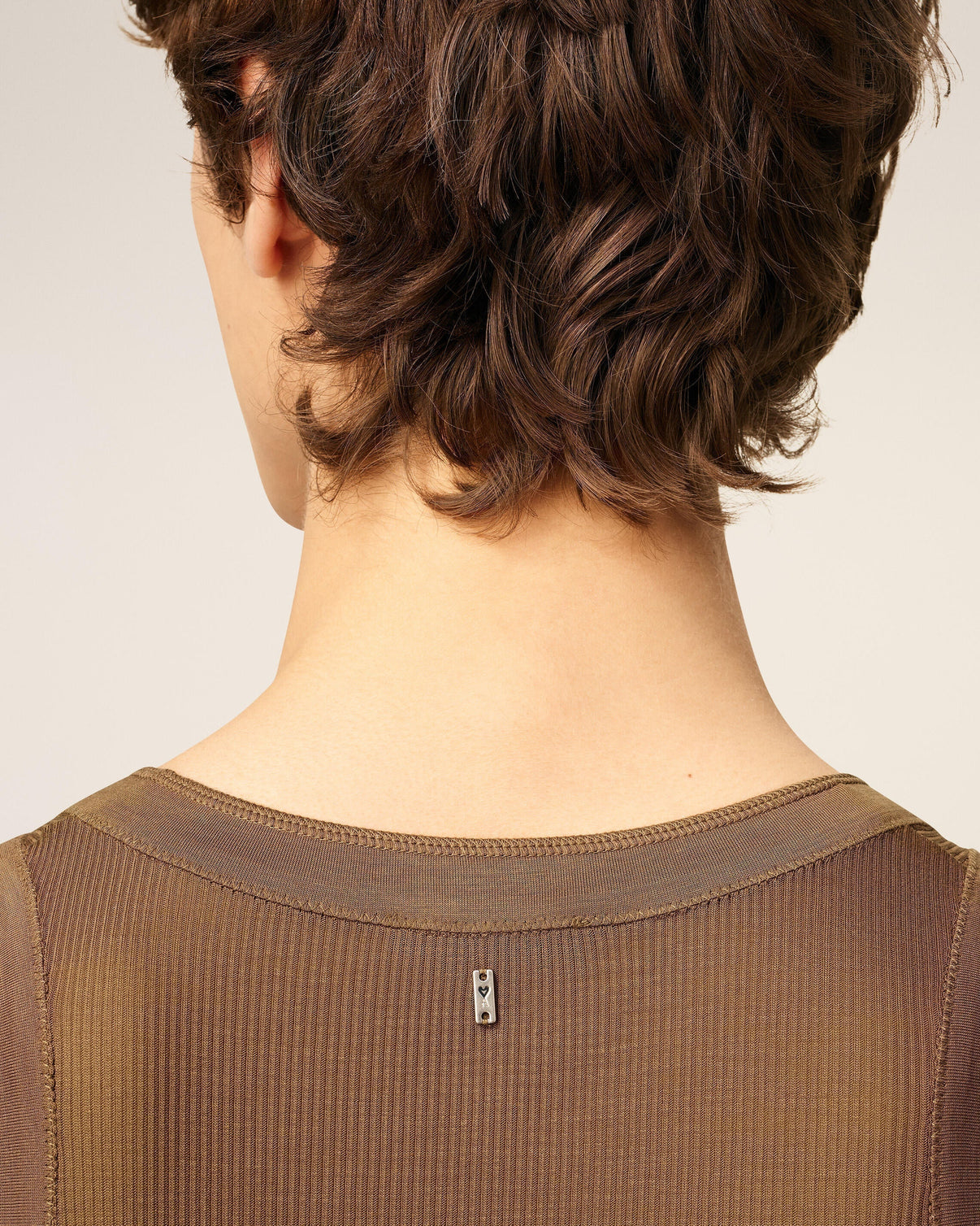 Brown Jersey Buttoned Placket Tanktop