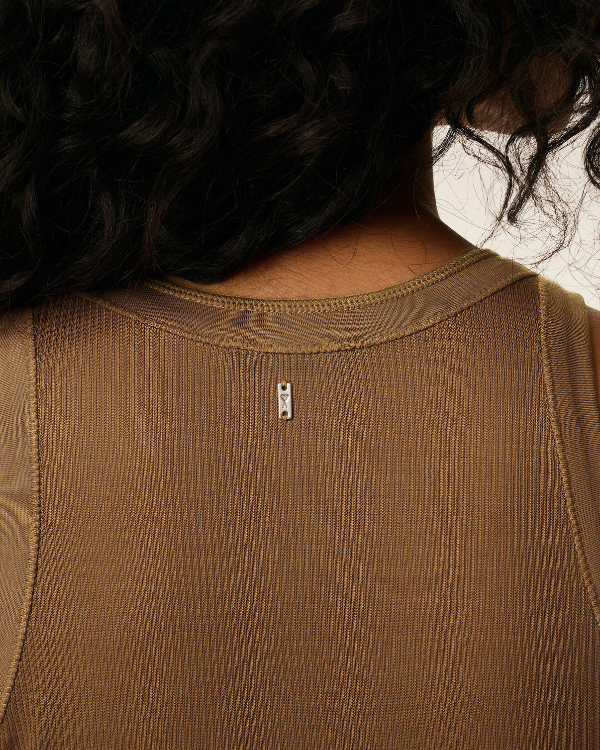 Brown Jersey Tanktop With Buttoned Placket
