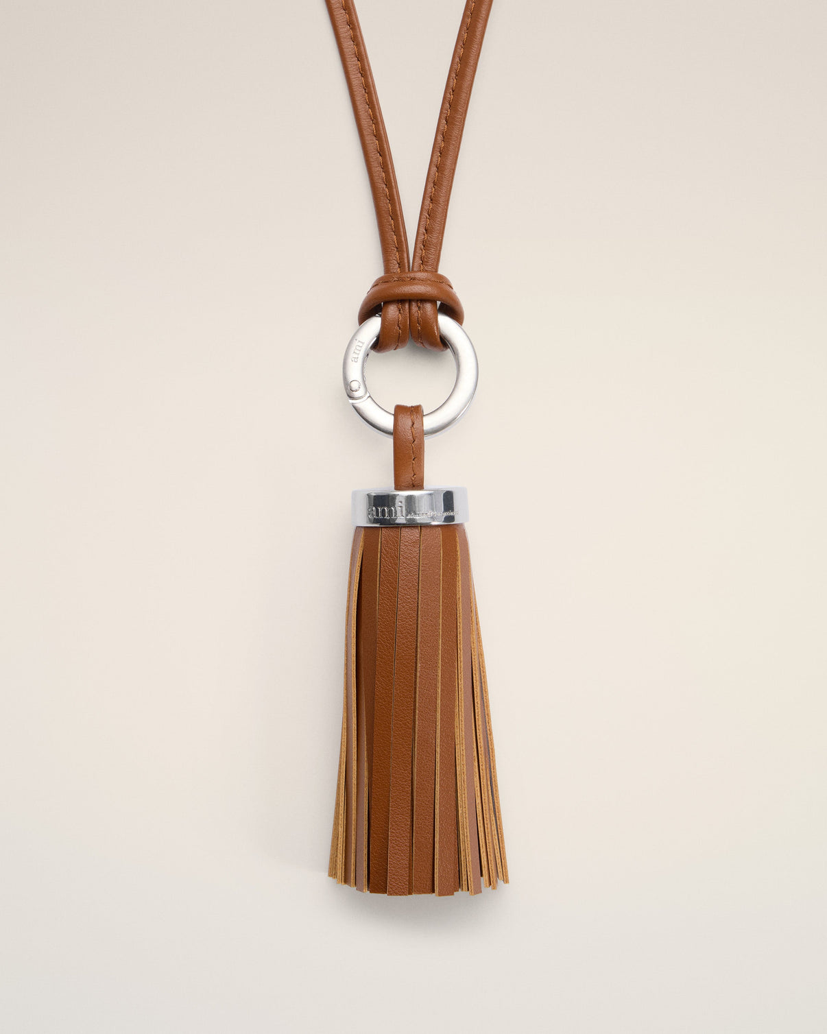 Brown Leather Pompom Keyring