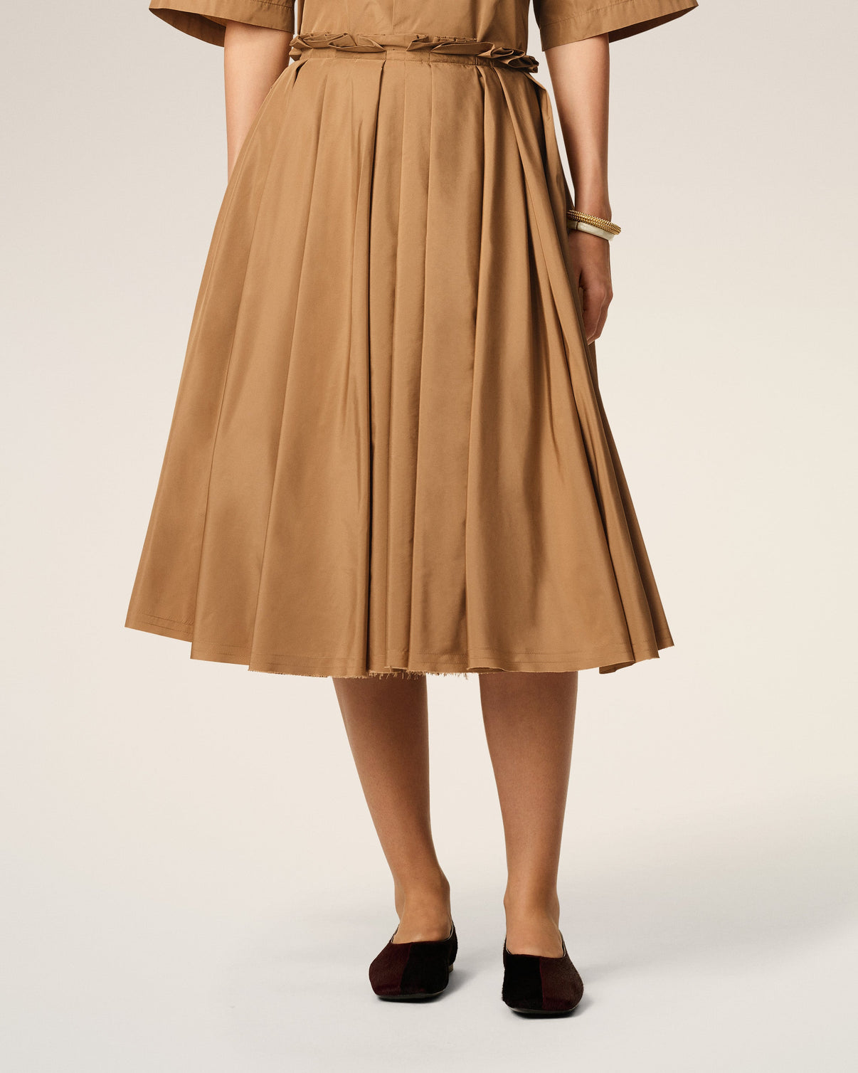 Brown Taffetas Midi Corolla Skirt