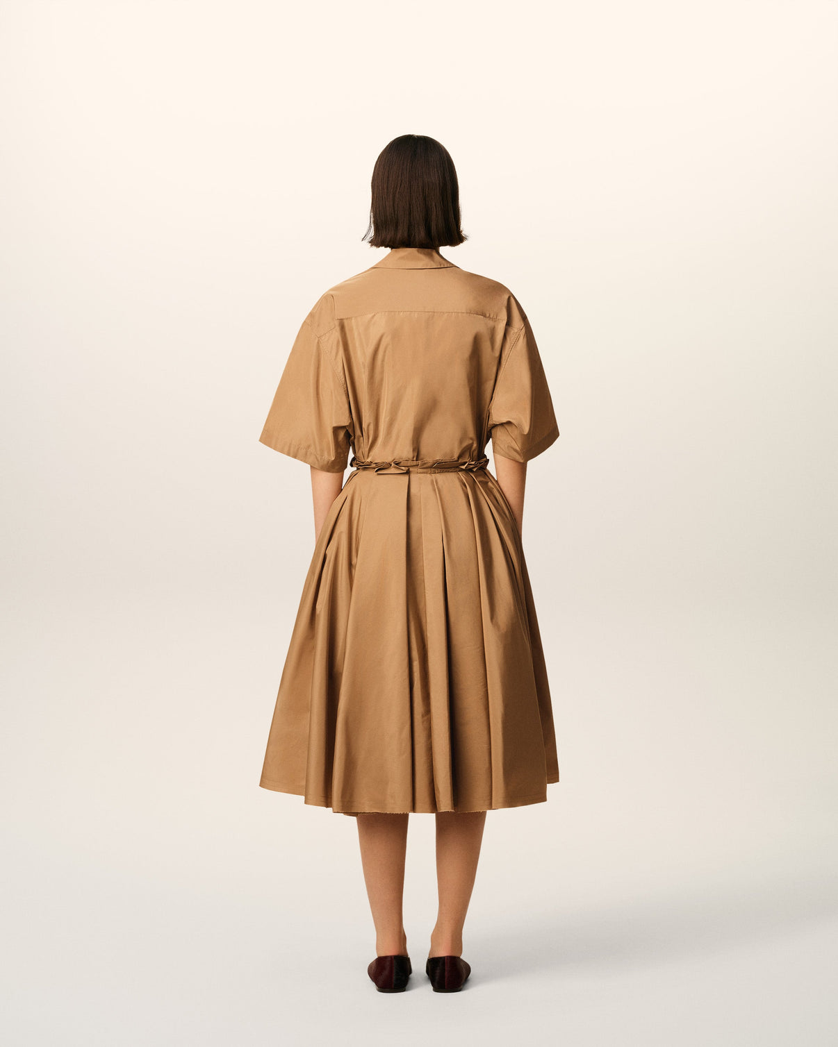 Brown Taffetas Midi Corolla Skirt
