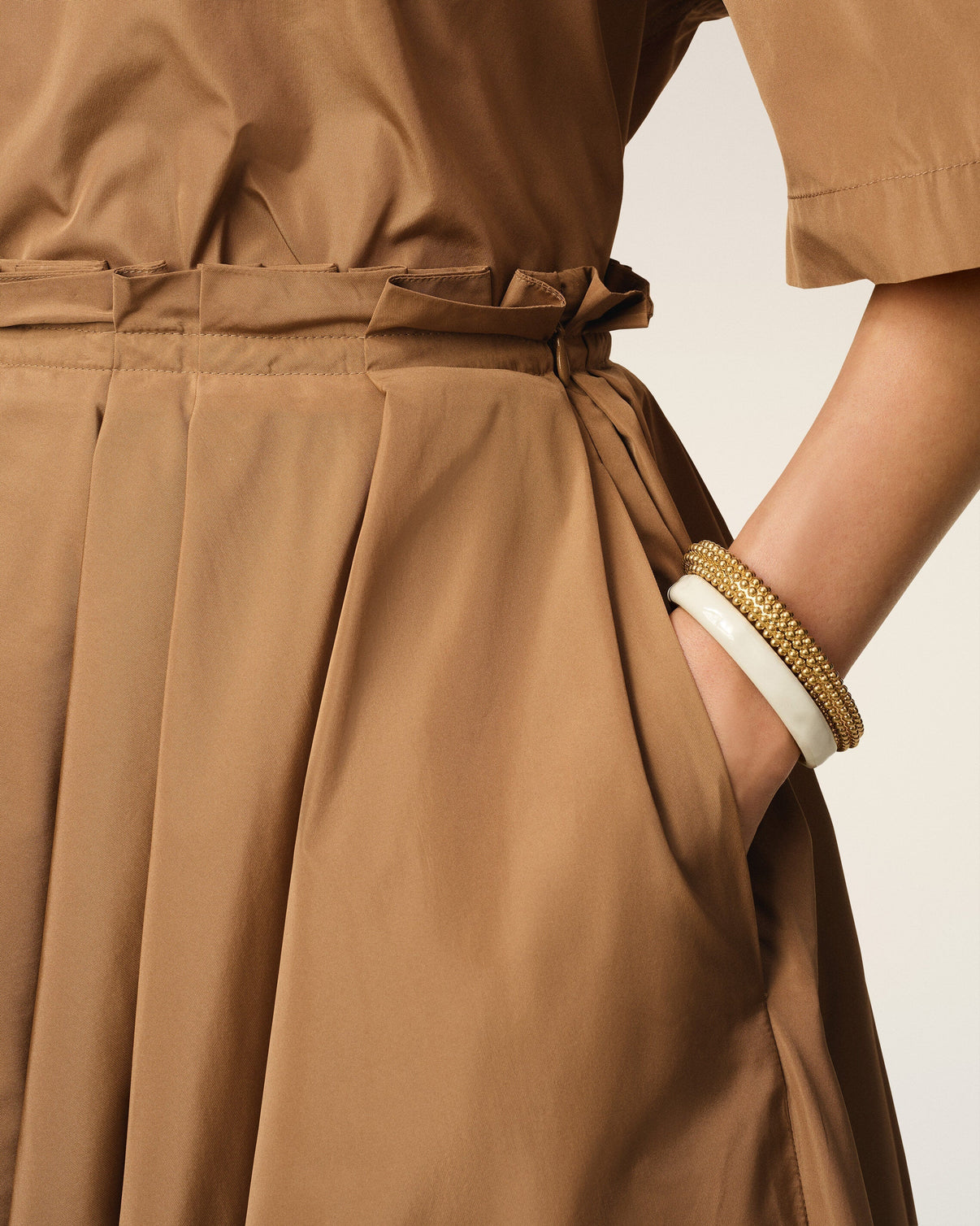 Brown Taffetas Midi Corolla Skirt